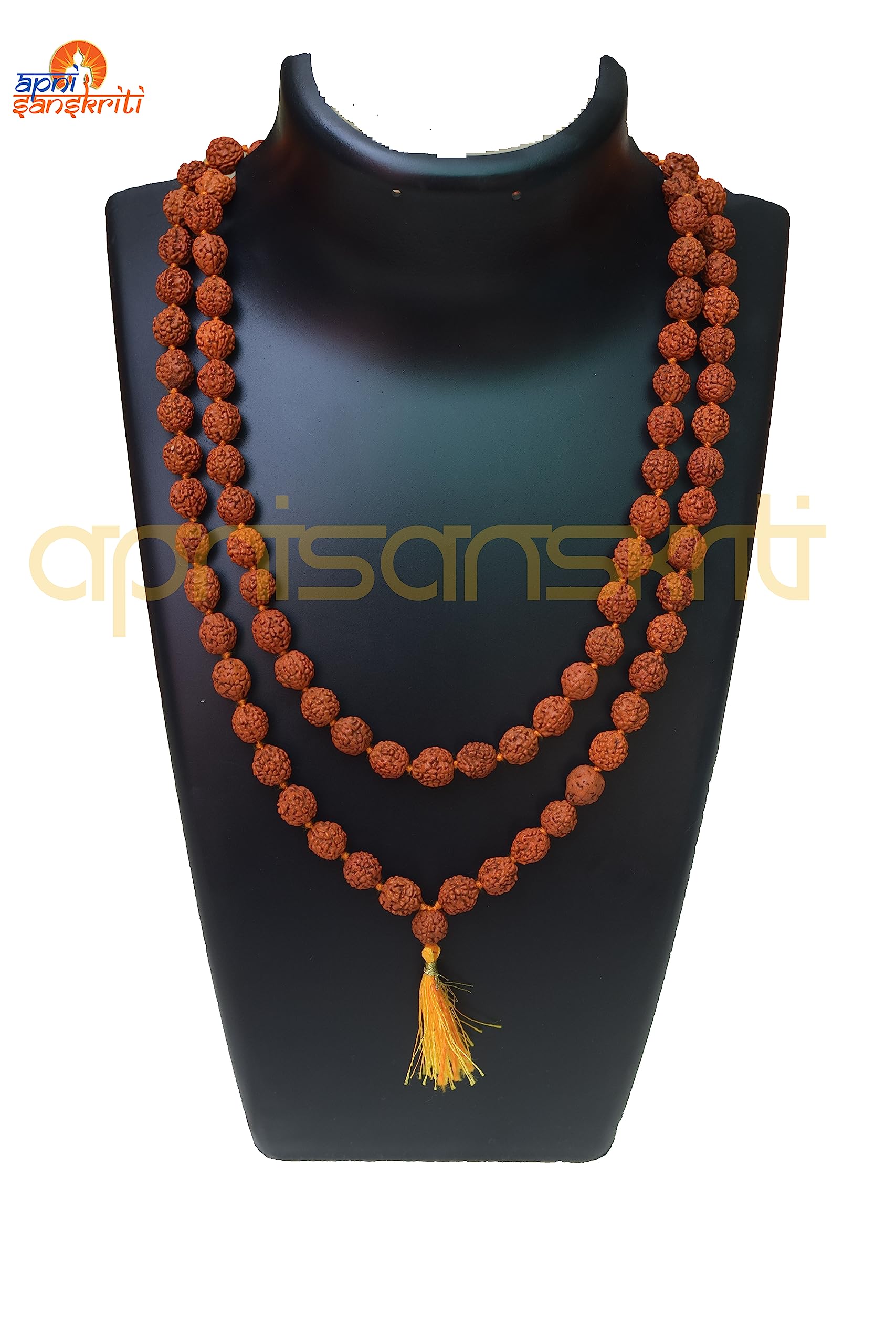 Apnisanskriti 5 Mukhi Rudraksha Mala for Men/Women Wearing (108+1, Lab Certified, Natural Brown Rudraksha Beads)