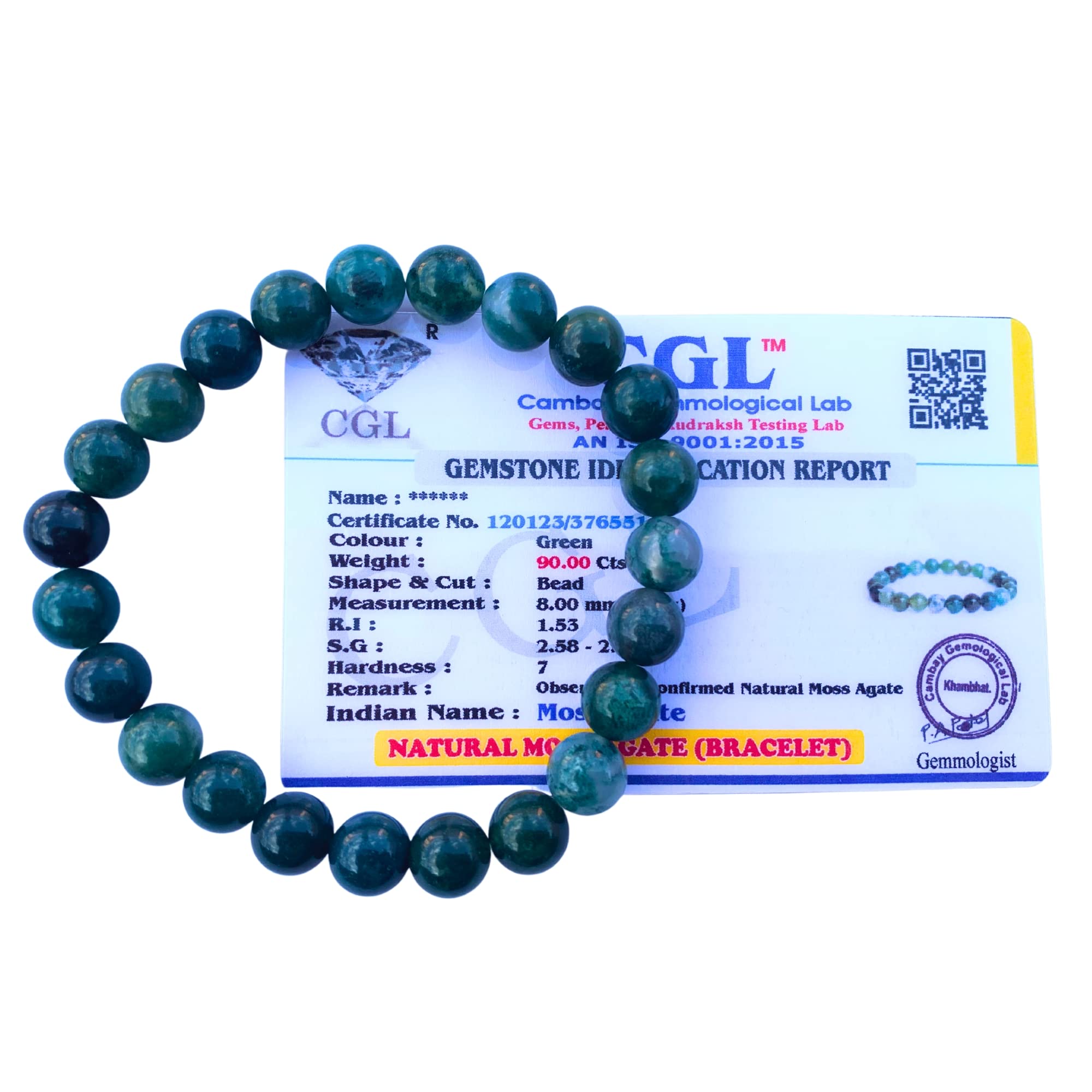 Apnisanskriti Certified Stone Bracelet (8mm) – Natural Reiki Feng Shui Round Gemstone – Free Size for Men & Women