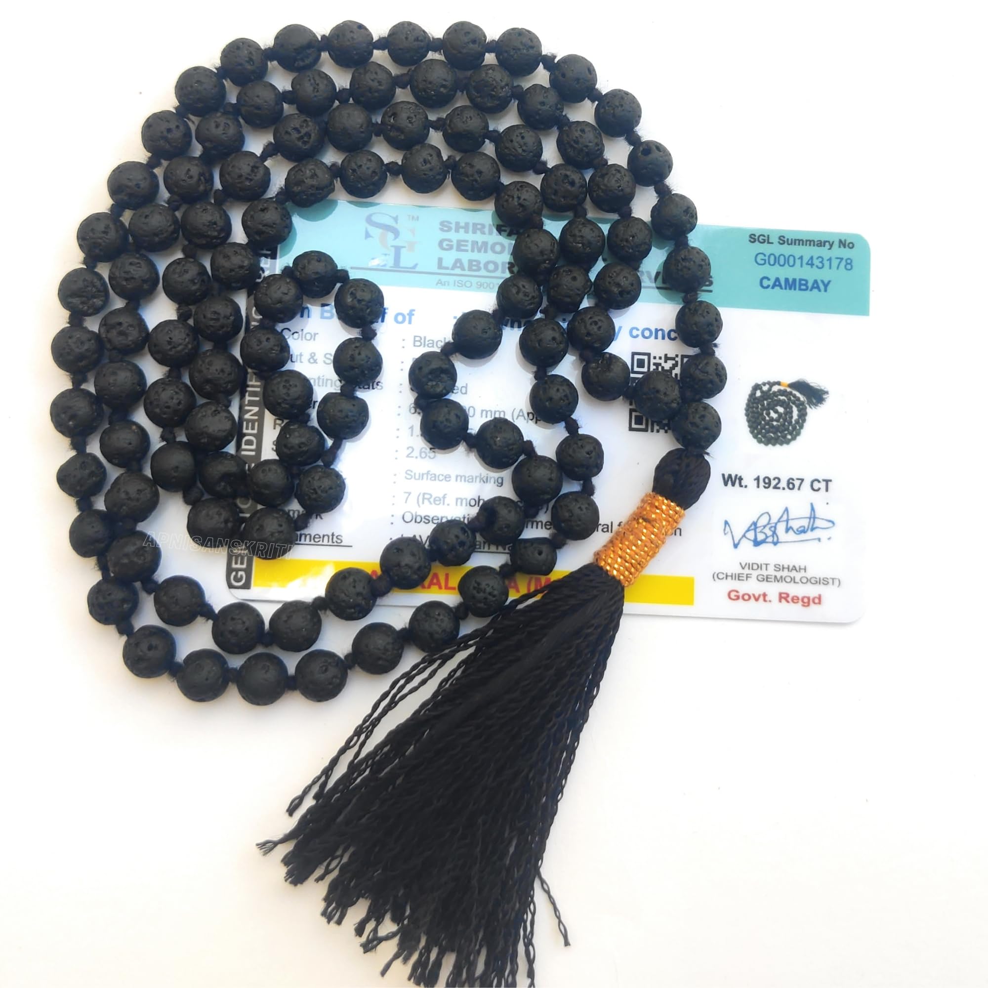 Apnisanskriti Premium Stone Mala for Men and Women (6mm, AAA Quality, Lab Certified, 108+1) - Natural Stone Beads Mala - Pack of 1