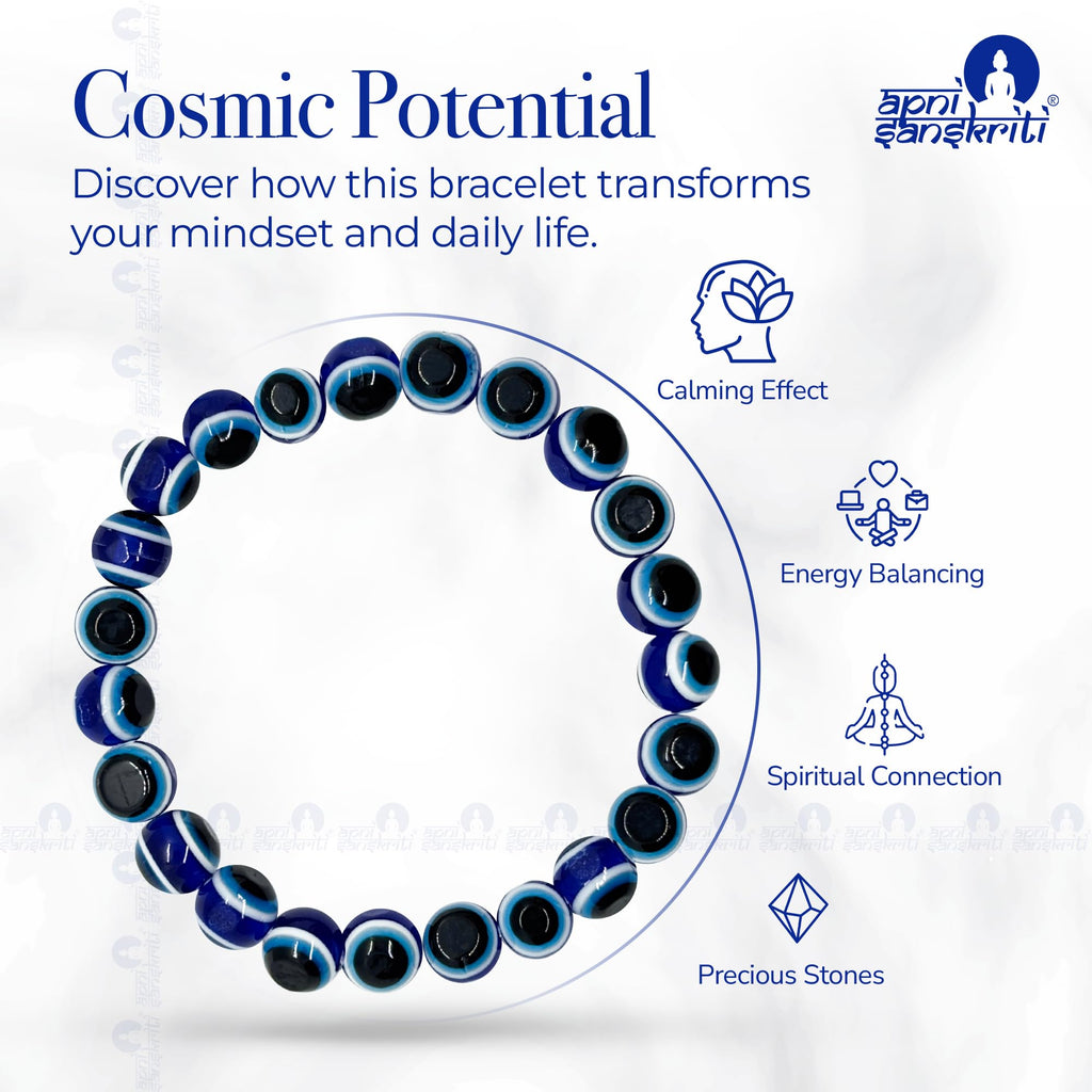 Apnisanskriti Certified Stone Bracelet (8mm) – Natural Reiki Feng Shui Round Gemstone – Free Size for Men & Women