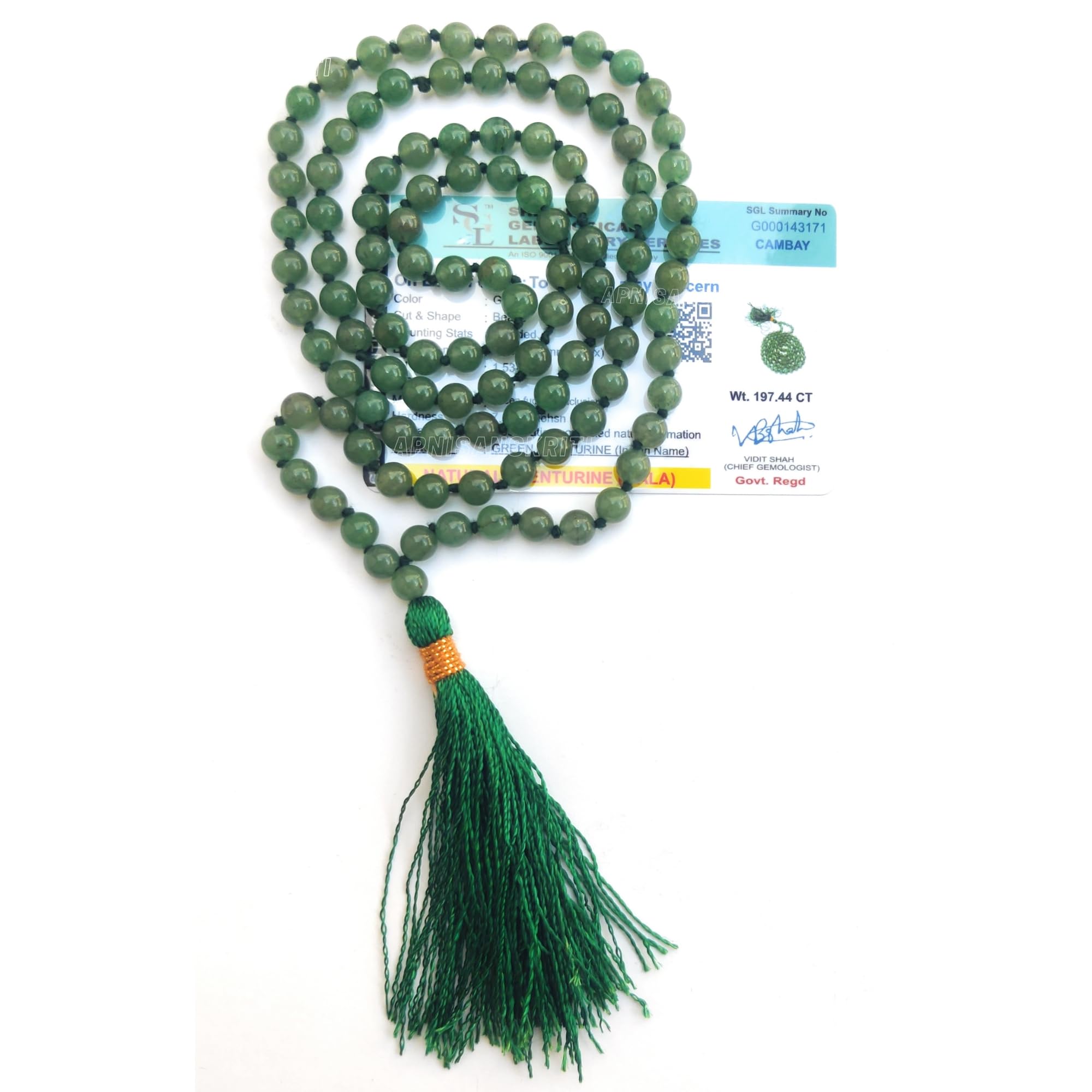 Apnisanskriti Premium Stone Mala for Men and Women (6mm, AAA Quality, Lab Certified, 108+1) - Natural Stone Beads Mala - Pack of 1