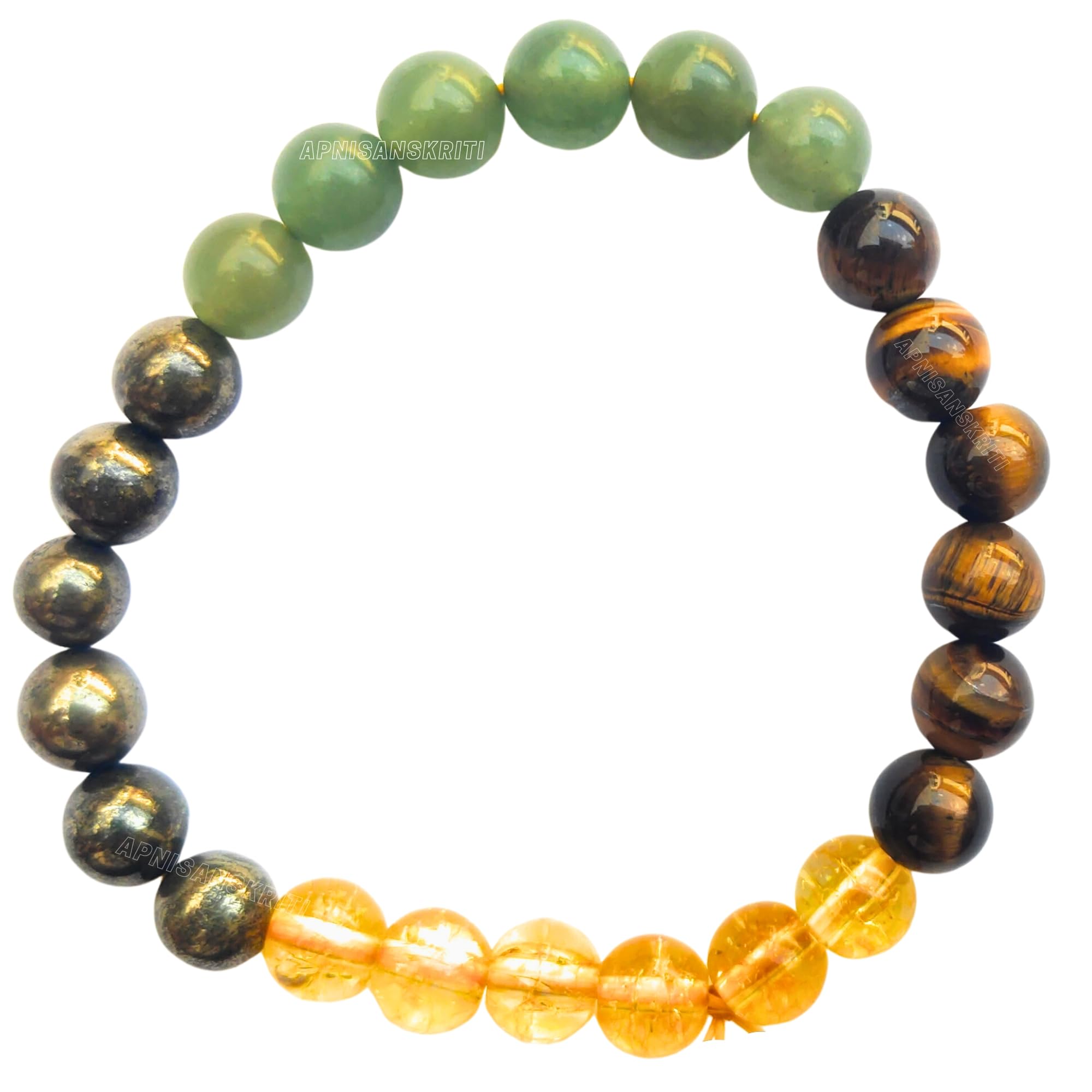 Apnisanskriti Certified Wealth Bracelet (8mm) – Natural Reiki Healing Round Crystal Gem Stone Beads Bracelet (8mm) – Free Size for Men & Women