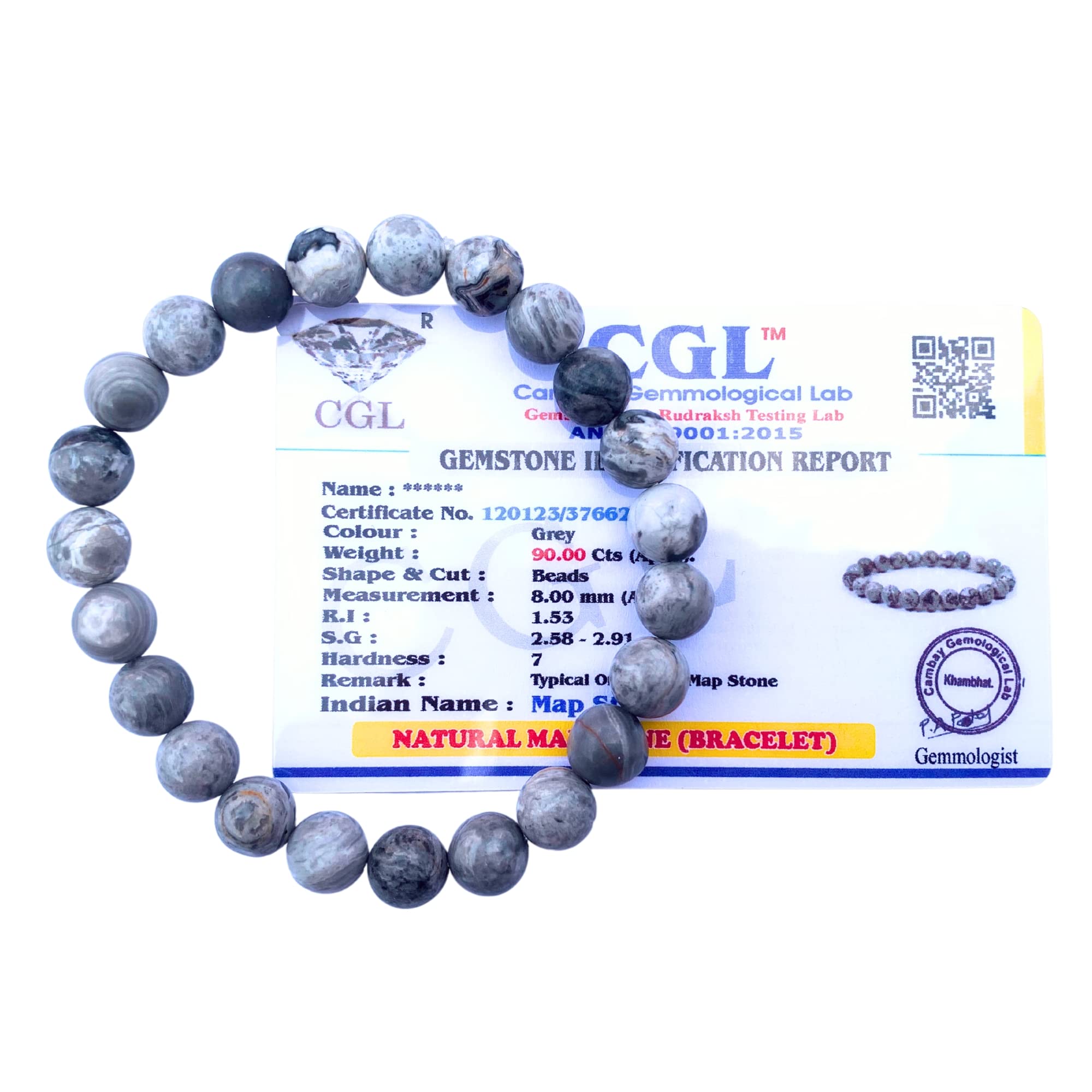 Apnisanskriti Certified Stone Bracelet (8mm) – Natural Reiki Feng Shui Round Gemstone – Free Size for Men & Women