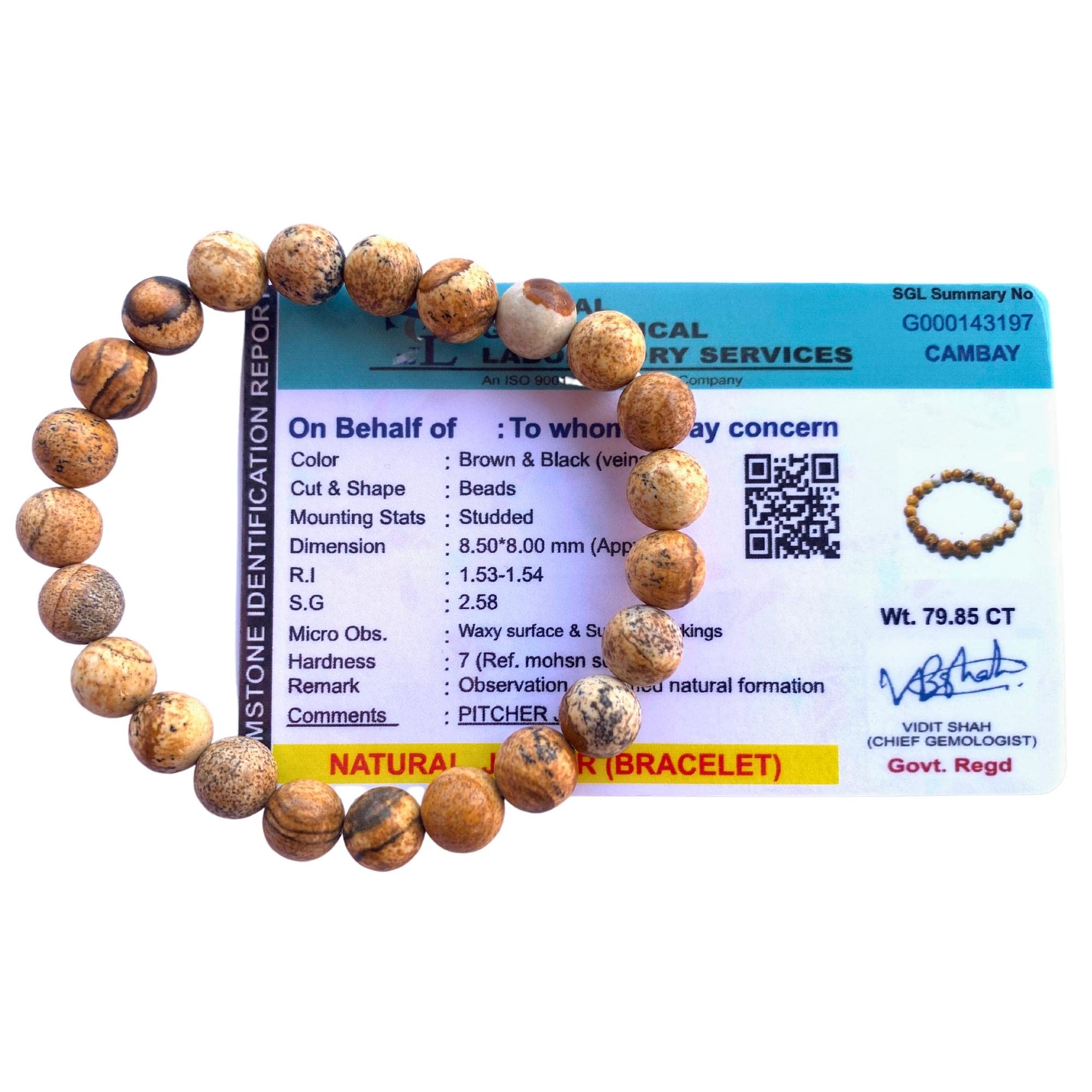 Apnisanskriti Certified Stone Bracelet (8mm) – Natural Reiki Feng Shui Round Gemstone – Free Size for Men & Women