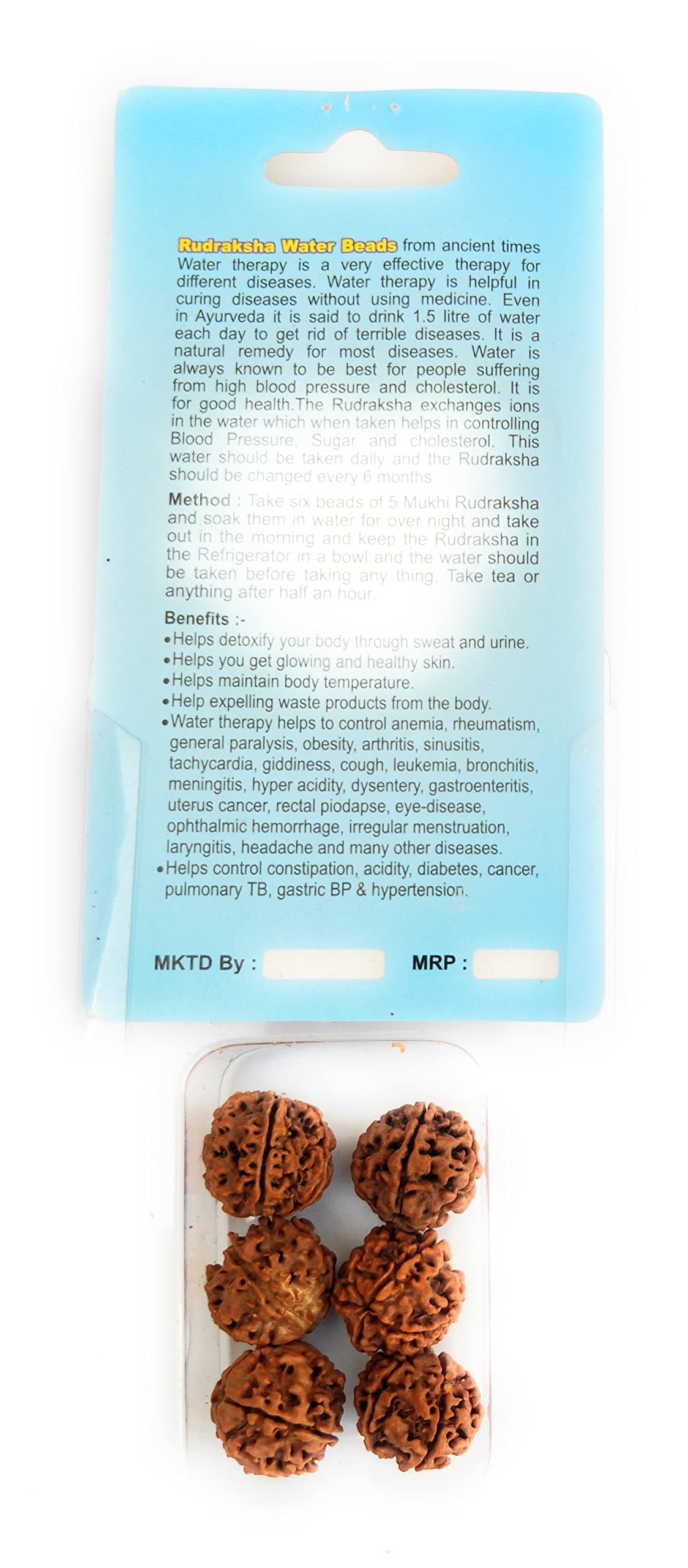 Apnisanskriti 5 Mukhi Rudraksha Water Bead - Natural Brown Five Face Rudraksh (Big Size, Lab Certified) - Pack of 6