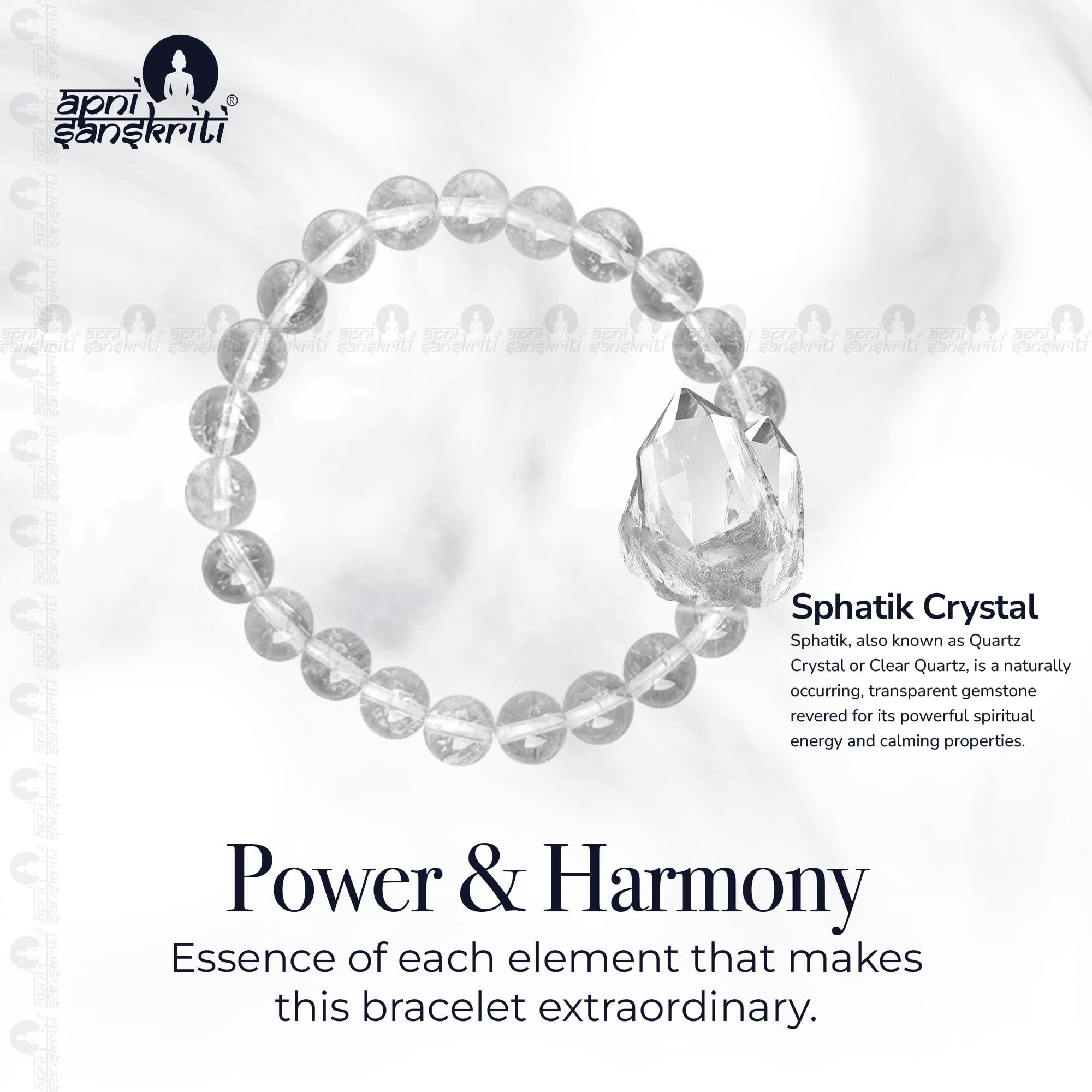 Apnisanskriti Certified Stone Bracelet (8mm) – Natural Reiki Feng Shui Round Gemstone – Free Size for Men & Women