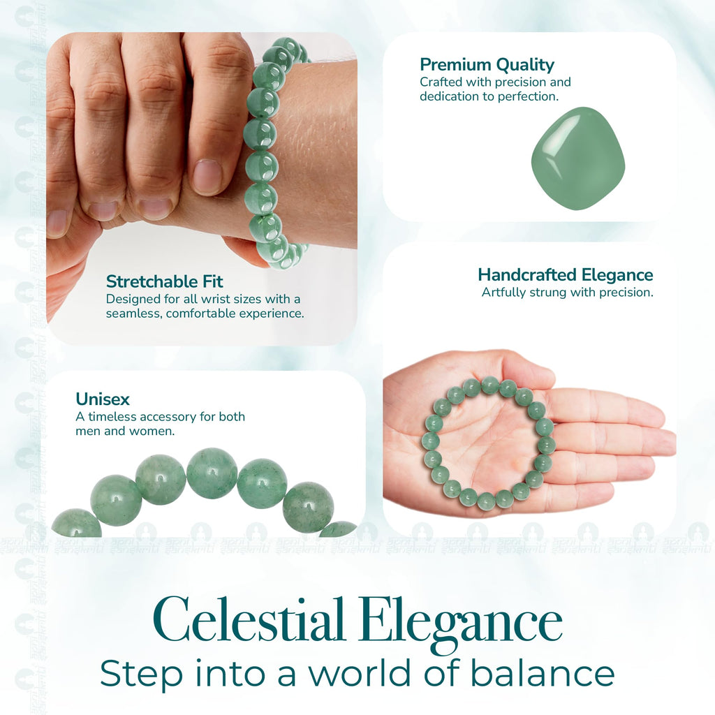 Apnisanskriti Certified Stone Bracelet (8mm) – Natural Reiki Feng Shui Round Gemstone – Free Size for Men & Women