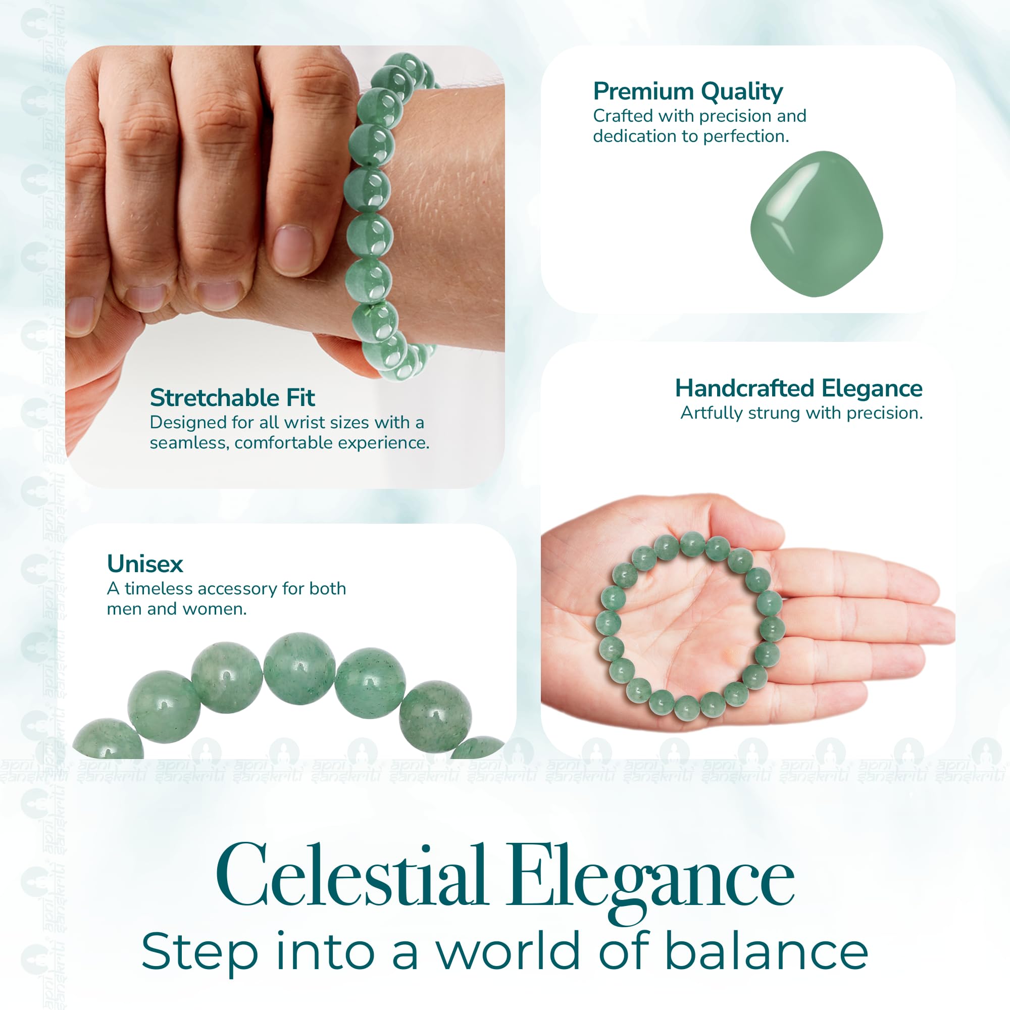 Apnisanskriti Certified Stone Bracelet (8mm) – Natural Reiki Feng Shui Round Gemstone – Free Size for Men & Women