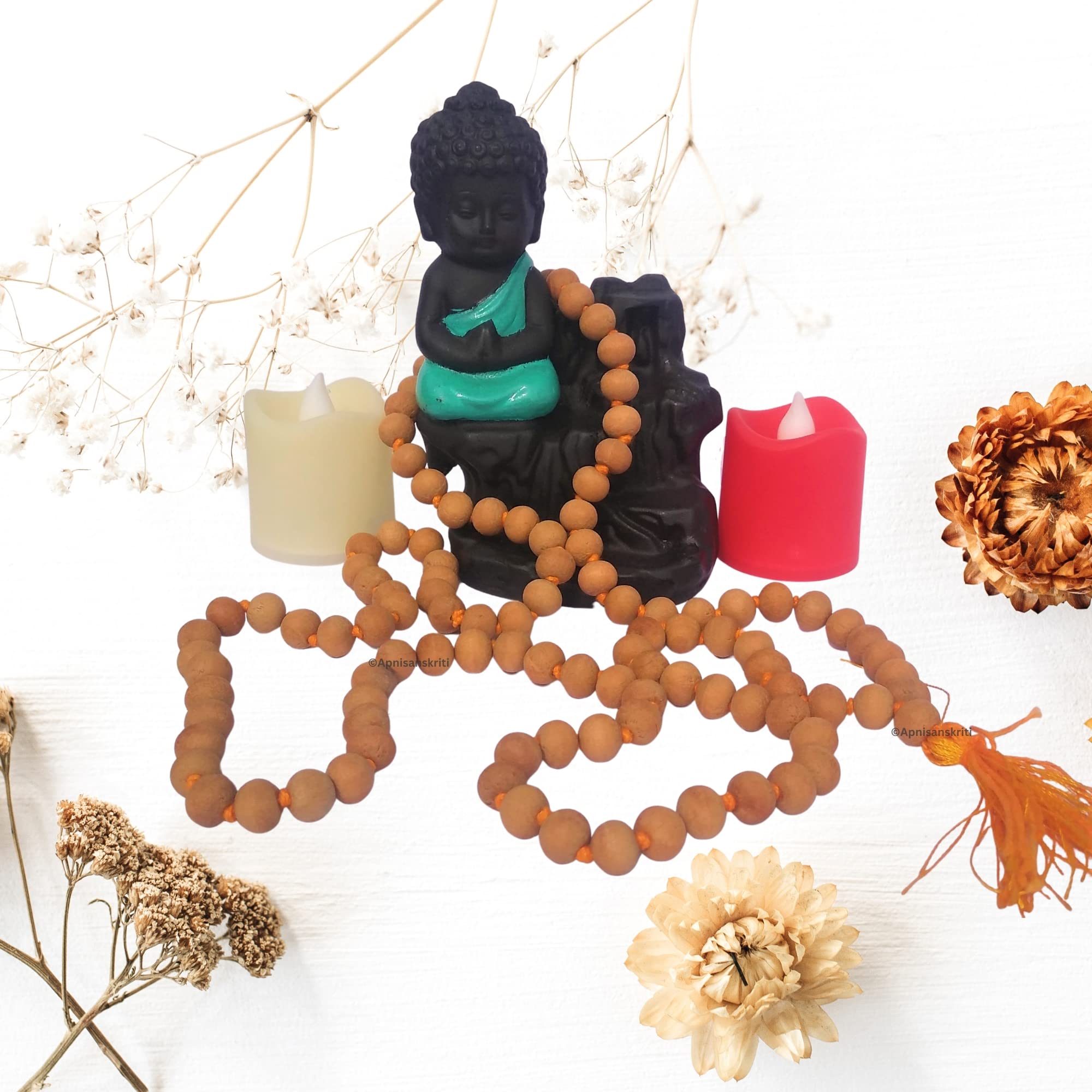 Apnisanskriti Chandan Mala Brown Sandalwood Mala for Japa (10Mm, XL Bead Size, 108+1 Beads, Lab Certified), Pack of 1