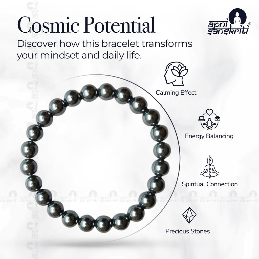 Apnisanskriti Certified Stone Bracelet (8mm) – Natural Reiki Feng Shui Round Gemstone – Free Size for Men & Women