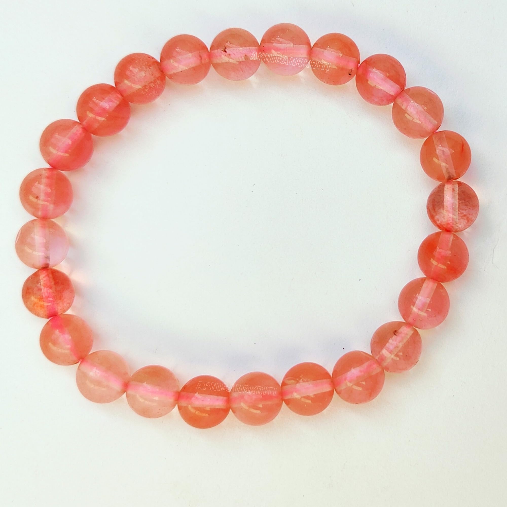Apnisanskriti Cherry Quartz with Elastic (Pinkish Red) | Multicolor Bracelet | Bracelet for Men and Women | Round Beads Stretchable Handmade Bracelet