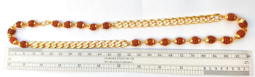 Apnisanskriti Designer Rudraksha Mala with Golden Chain (10 mm, 20 Beads, 24 Inch, Long Length) - Natural Rudraksh Beads - Pack of 1