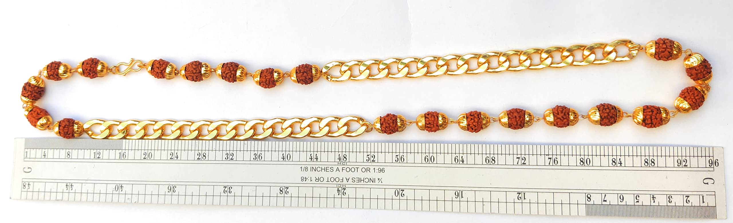 Apnisanskriti Designer Rudraksha Mala with Golden Chain (10 mm, 20 Beads, 24 Inch, Long Length) - Natural Rudraksh Beads - Pack of 1