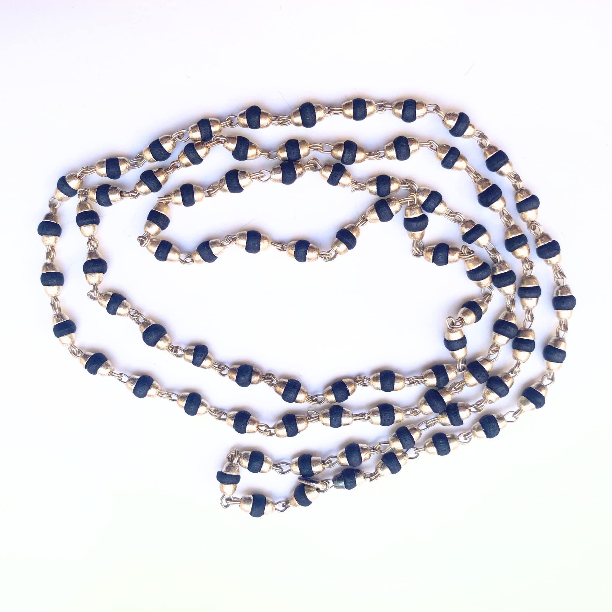 Apnisanskriti Black & White Tulsi Mala in Silver Designer Caps - Special Edition Big Size - Natural White Tulsi Beads - Pure Silver