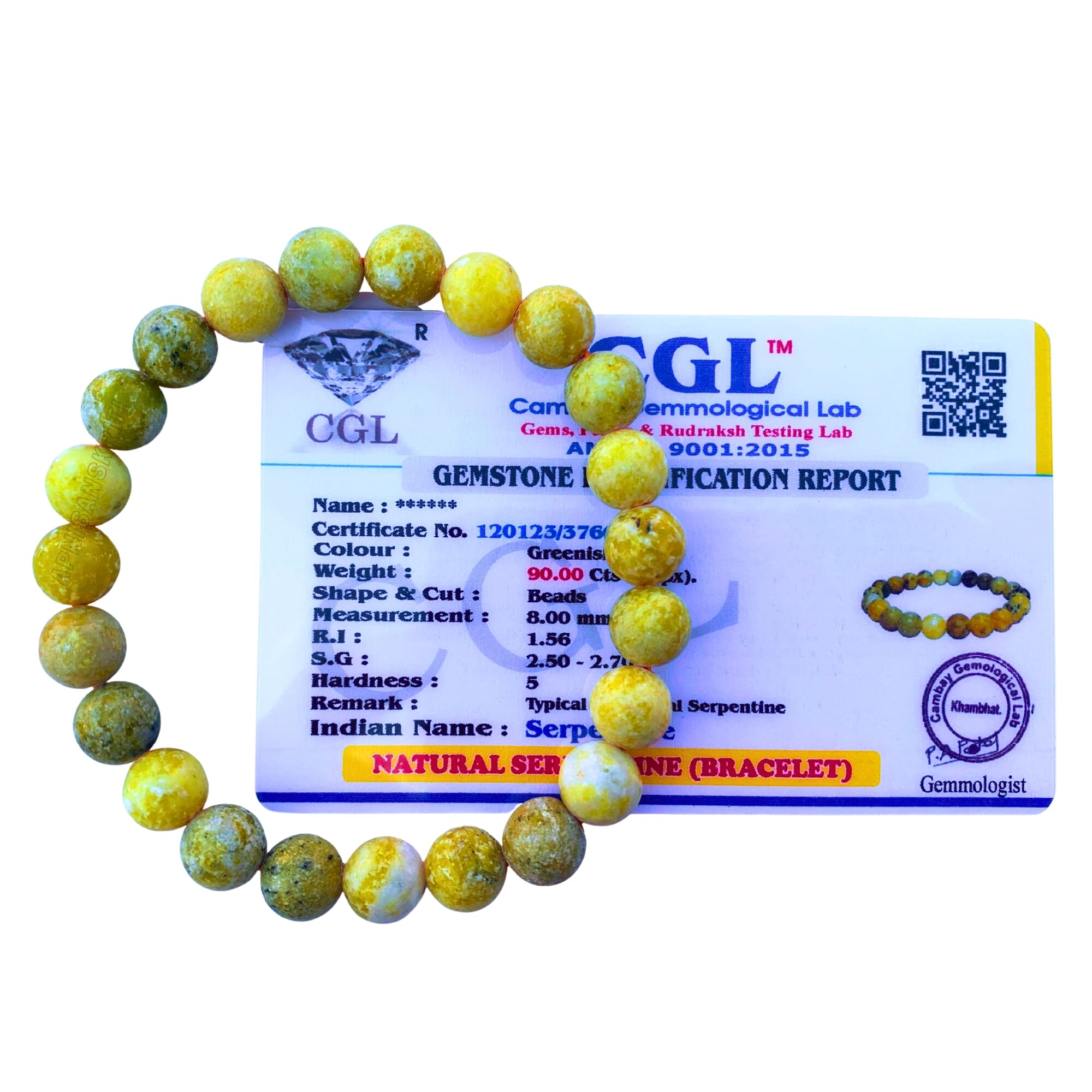 Apnisanskriti Certified Stone Bracelet (8mm) – Natural Reiki Feng Shui Round Gemstone – Free Size for Men & Women