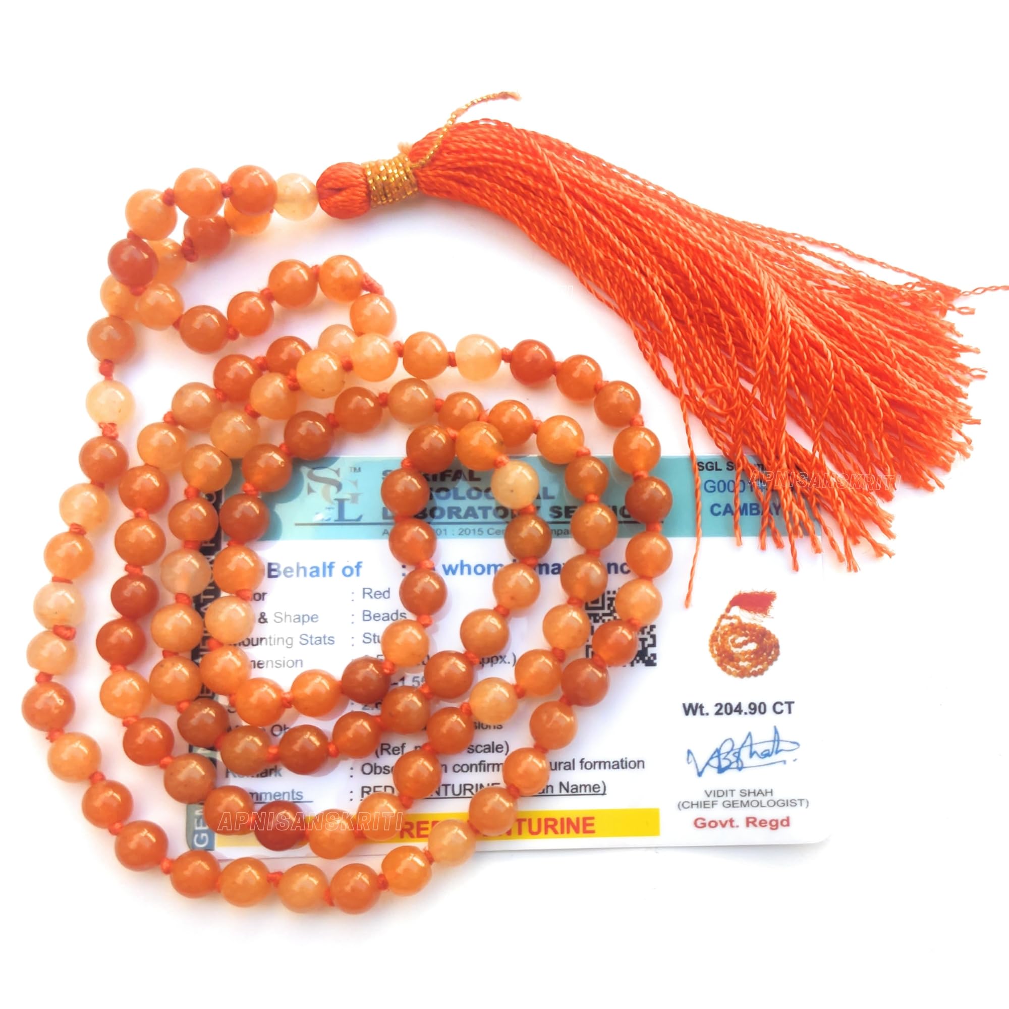 Apnisanskriti Premium Stone Mala for Men and Women (6mm, AAA Quality, Lab Certified, 108+1) - Natural Stone Beads Mala - Pack of 1