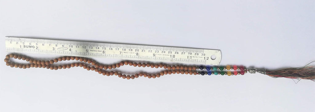 Apnisanskriti Chandan Mala (Sandalwood Rosary) with 7 Chakra and Buddha Face for Japa and Men / Women Wearing (6mm, Medium Bead Size, 108+1 Beads, Lab Certified) - 100% Natural Light Brown Chandan Beads - Pack of 1