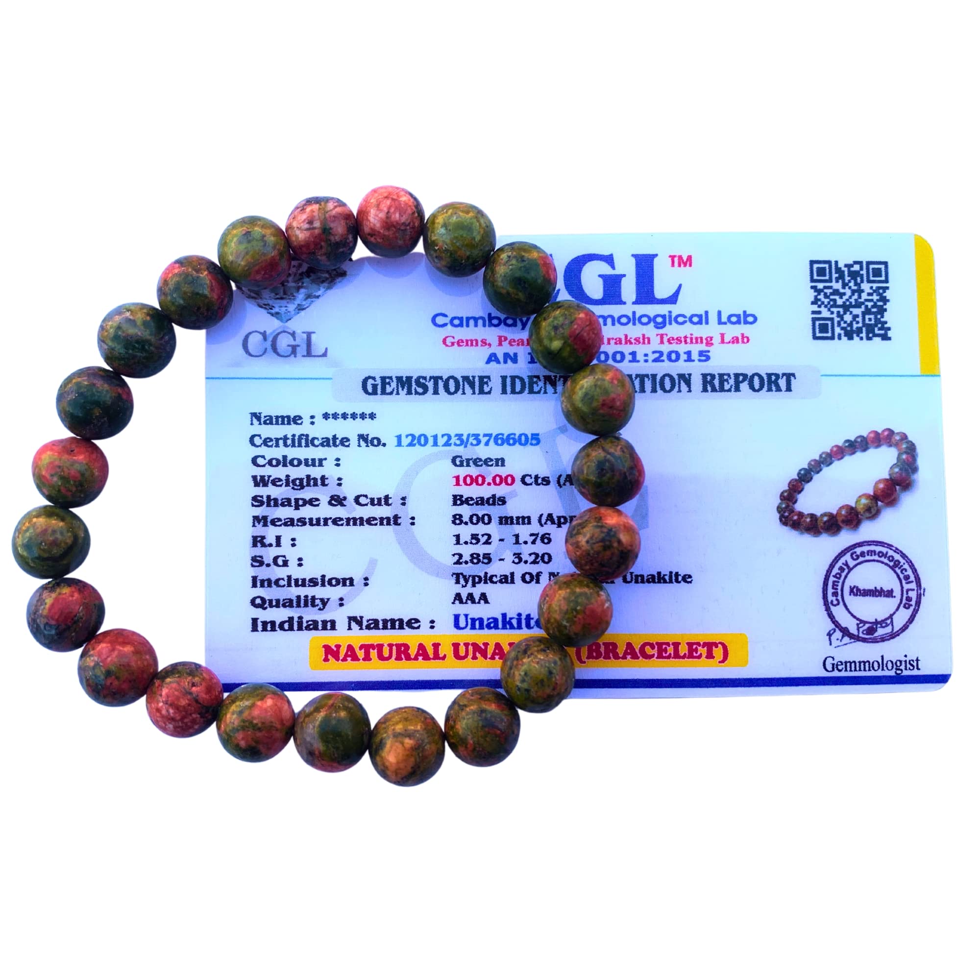 Apnisanskriti Certified Stone Bracelet (8mm) – Natural Reiki Feng Shui Round Gemstone – Free Size for Men & Women