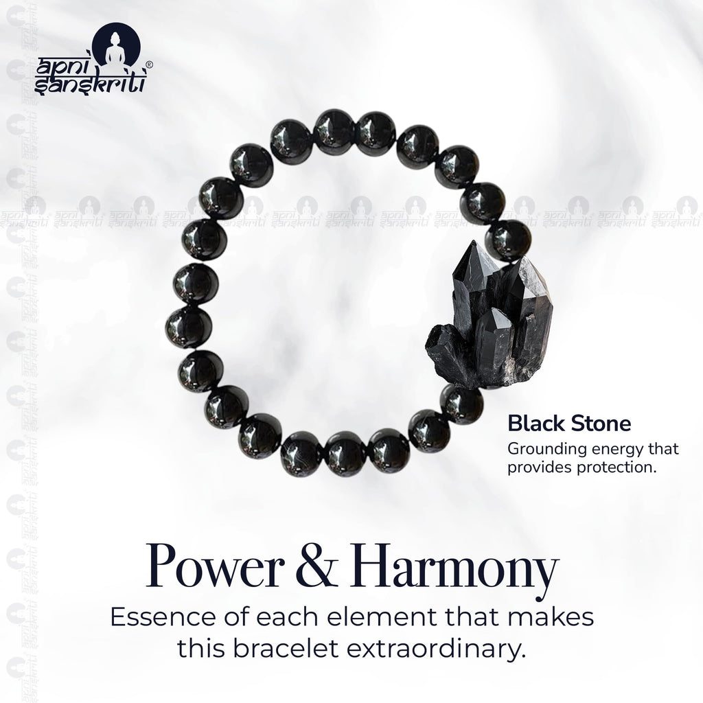 Apnisanskriti Certified Stone Bracelet (8mm) – Natural Reiki Feng Shui Round Gemstone – Free Size for Men & Women