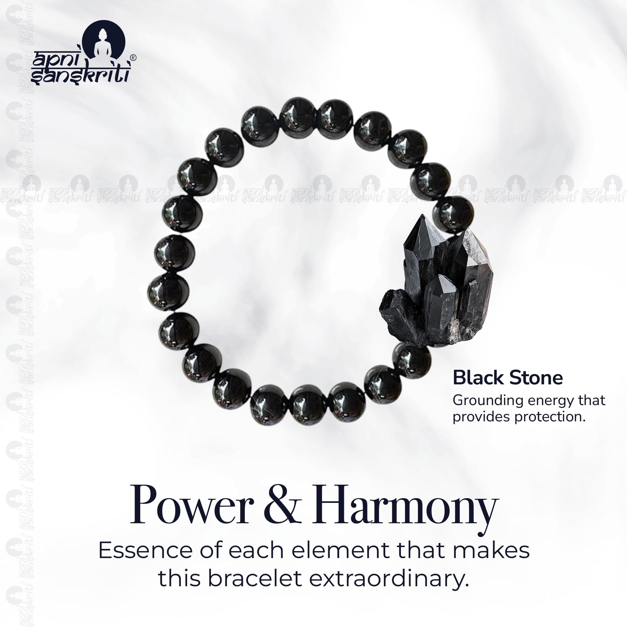 Apnisanskriti Certified Stone Bracelet (8mm) – Natural Reiki Feng Shui Round Gemstone – Free Size for Men & Women