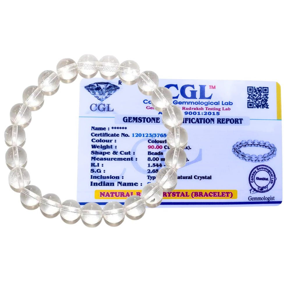 Apnisanskriti Certified Stone Bracelet (8mm) – Natural Reiki Feng Shui Round Gemstone – Free Size for Men & Women