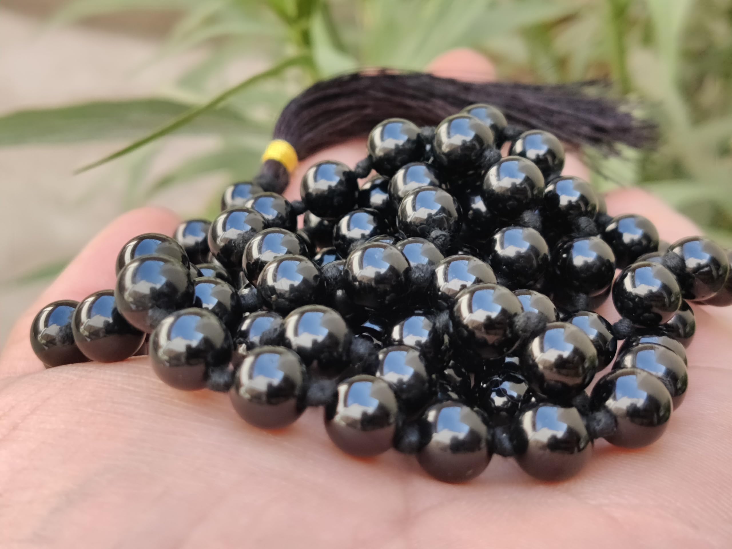 Apnisanskriti 8mm Black Tourmaline Mala - Protective Beads for Grounding and Energy Shielding (Pack of 1)