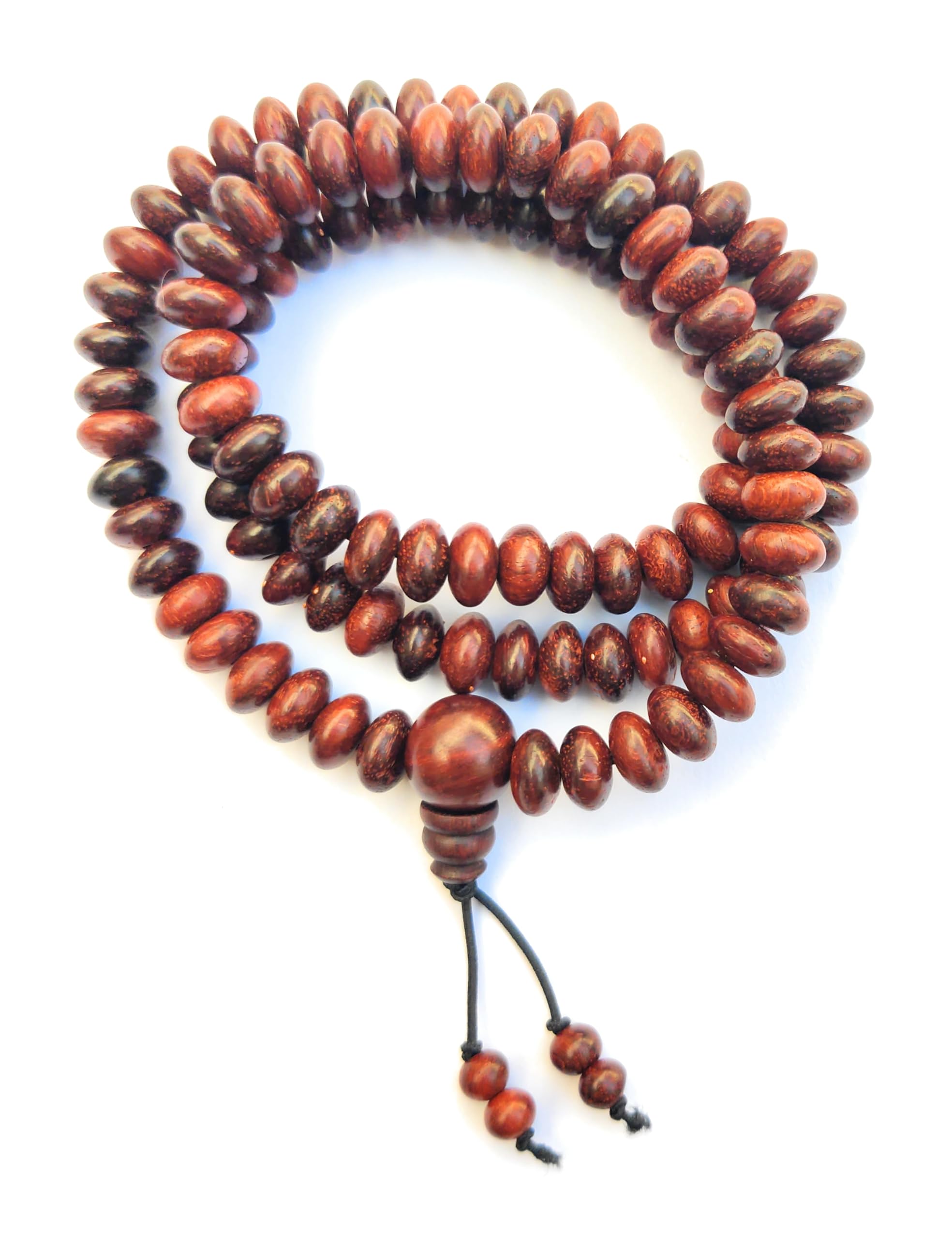 Natural Lal Chandan Mala (Red Sandalwood Rosary) for Men & Women (8mm, 108+1, Lab Certified, Flat Beads) - Natural Red Chandan Beads