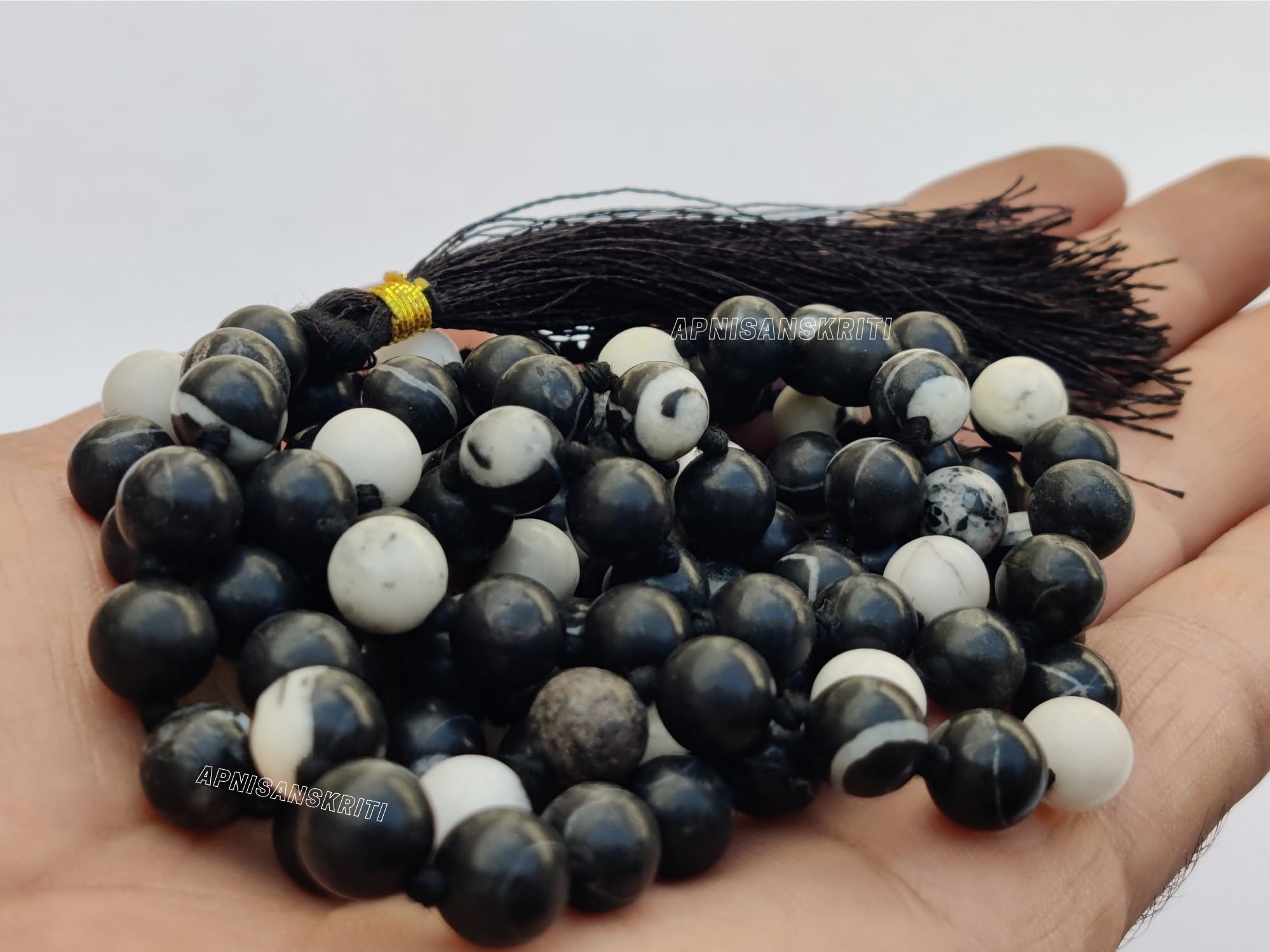 Apnisanskriti 8mm Zebra Jasper Mala - Harmonizing Beads for Balance and Spiritual Clarity (Pack of 1)