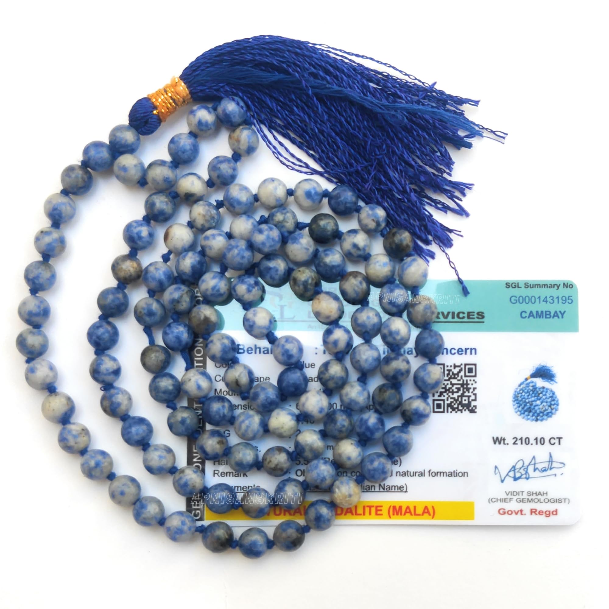 Apnisanskriti Premium Stone Mala for Men and Women (6mm, AAA Quality, Lab Certified, 108+1) - Natural Stone Beads Mala - Pack of 1