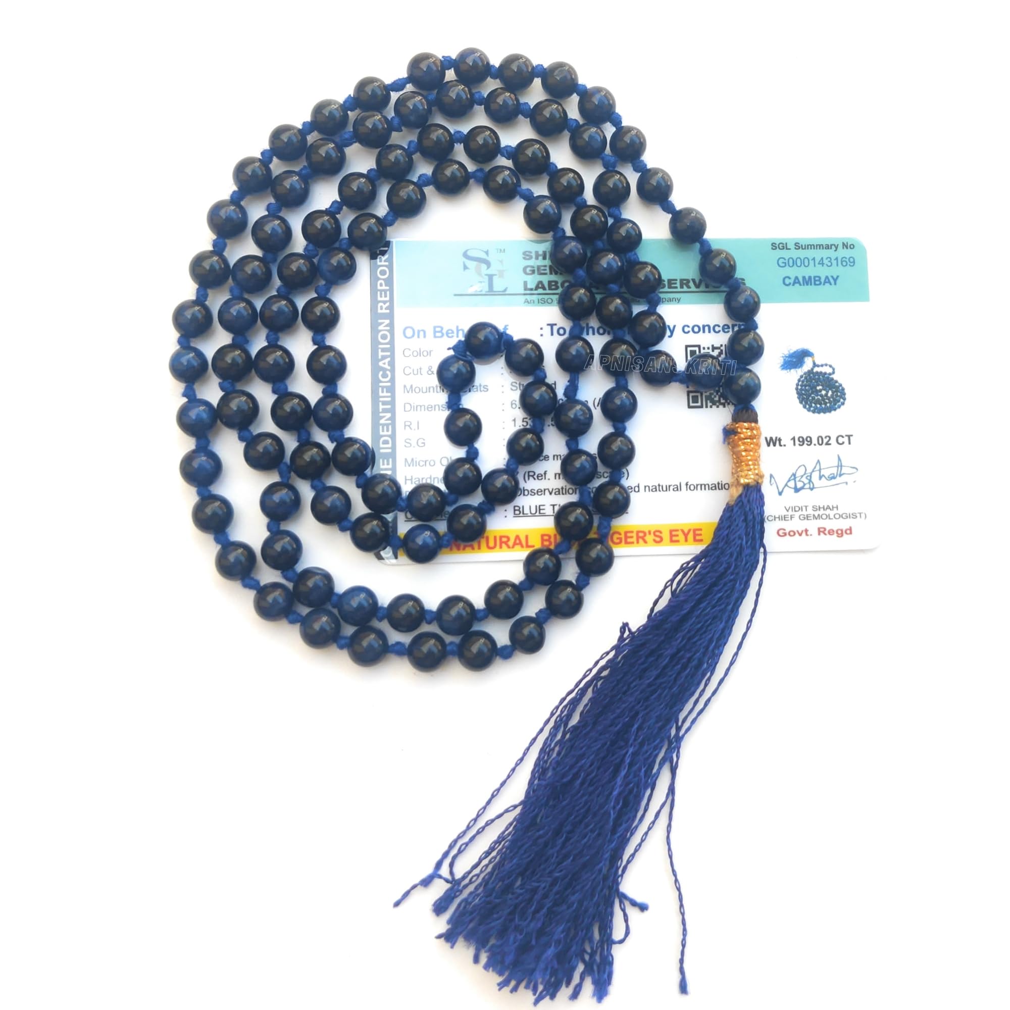 Apnisanskriti Premium Stone Mala for Men and Women (6mm, AAA Quality, Lab Certified, 108+1) - Natural Stone Beads Mala - Pack of 1
