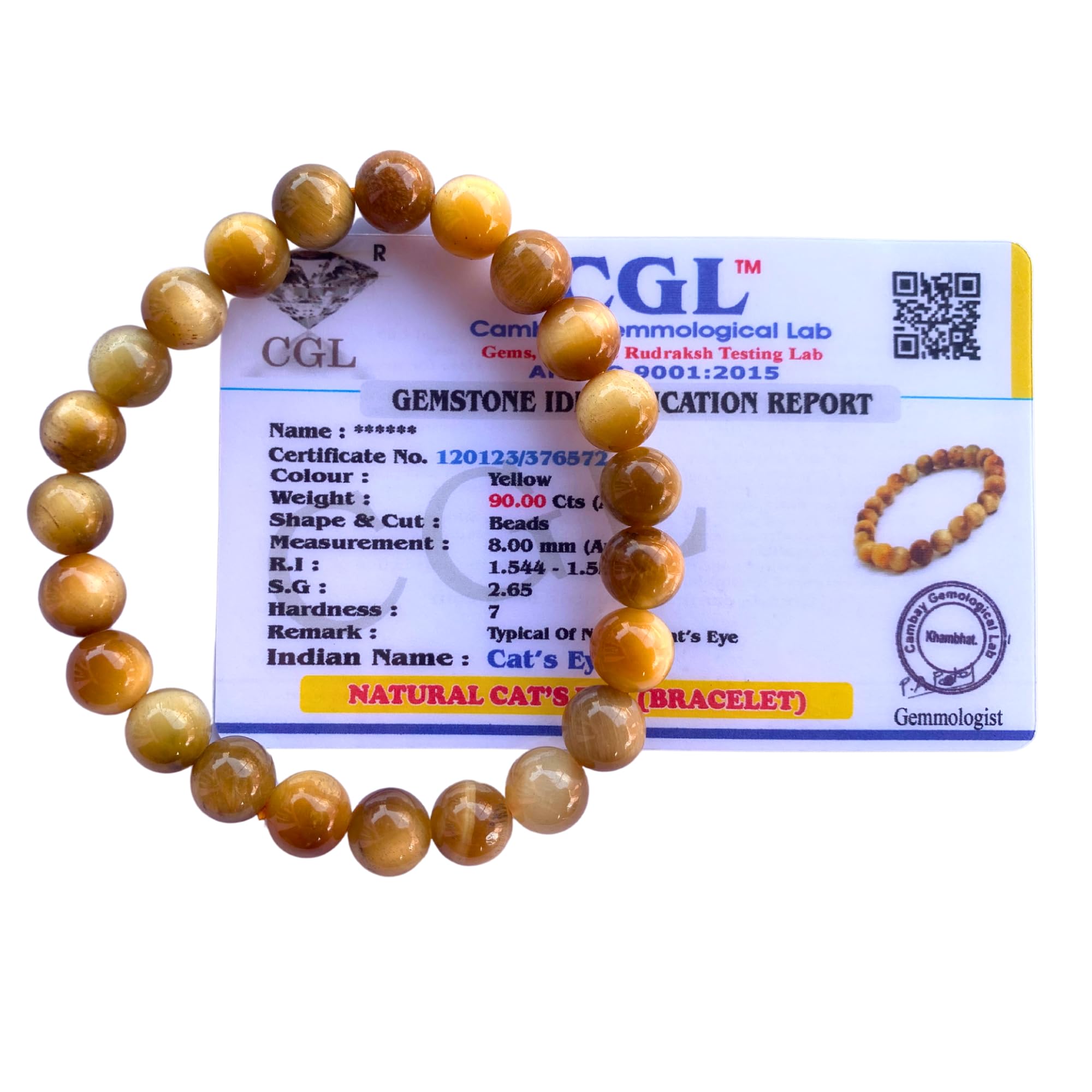 Apnisanskriti Certified Stone Bracelet (8mm) – Natural Reiki Feng Shui Round Gemstone – Free Size for Men & Women