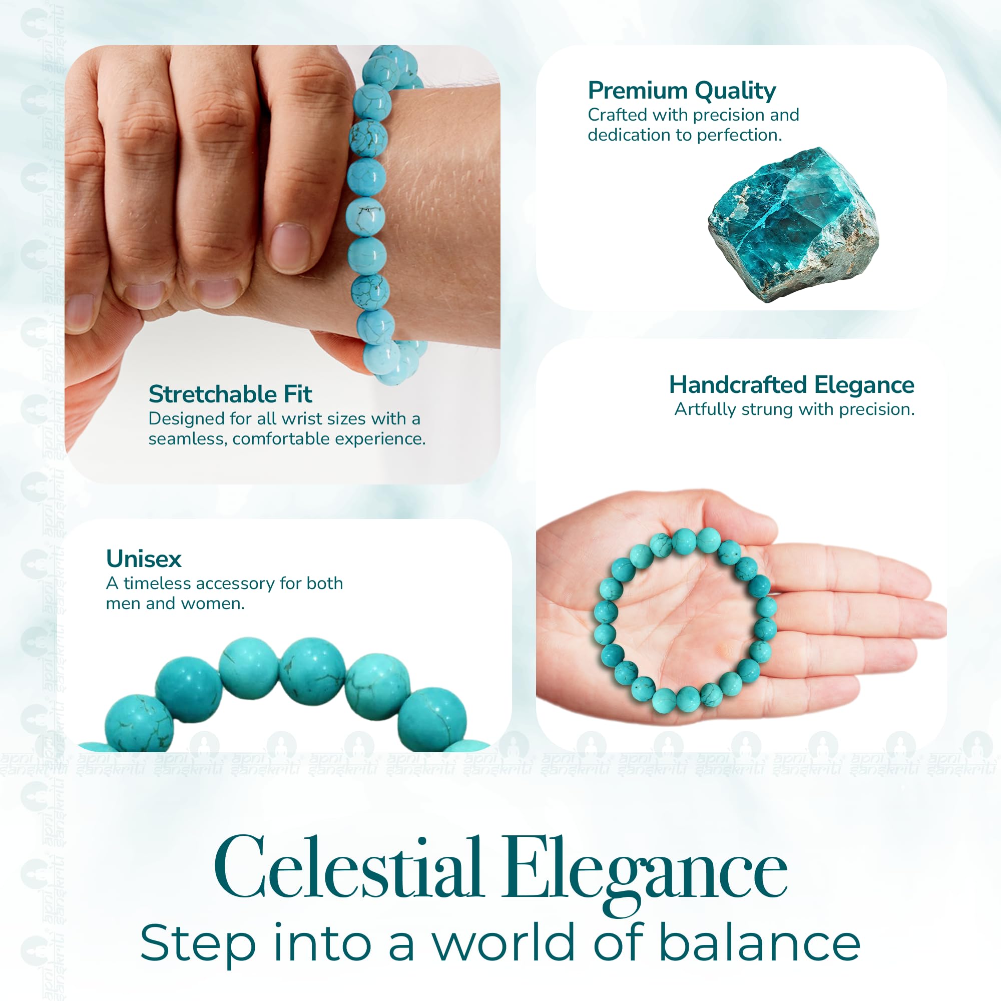 Apnisanskriti Certified Stone Bracelet (8mm) – Natural Reiki Feng Shui Round Gemstone – Free Size for Men & Women