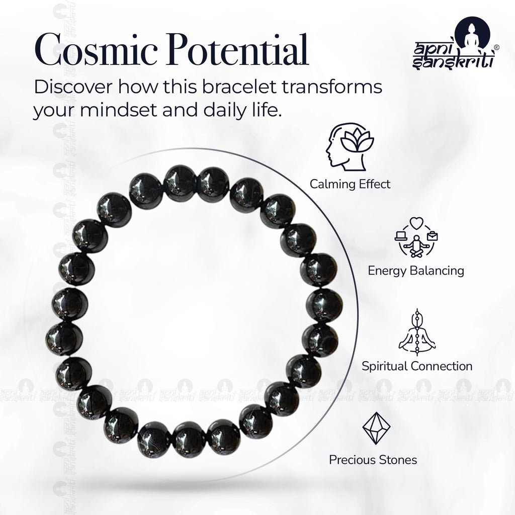 Apnisanskriti Certified Stone Bracelet (8mm) – Natural Reiki Feng Shui Round Gemstone – Free Size for Men & Women