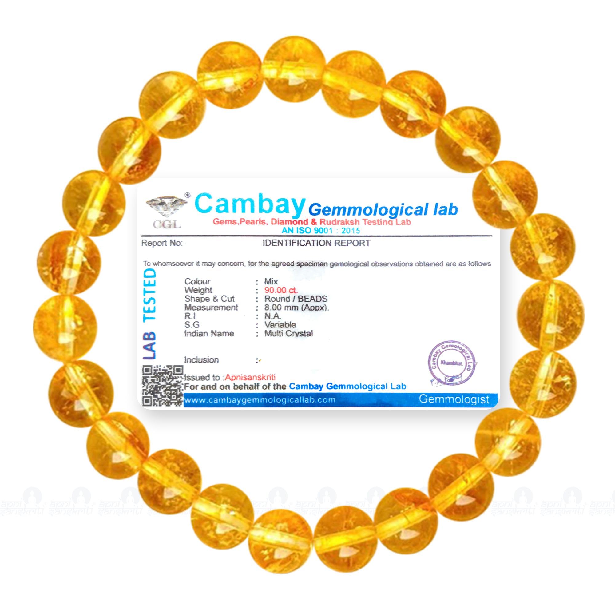 Apnisanskriti Certified Stone Bracelet (8mm) – Natural Reiki Feng Shui Round Gemstone – Free Size for Men & Women