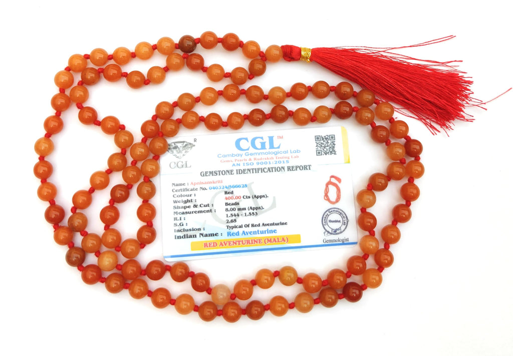 Apnisanskriti 8mm Red Aventurine Mala - Energizing Beads for Vitality and Courage (Pack of 1)