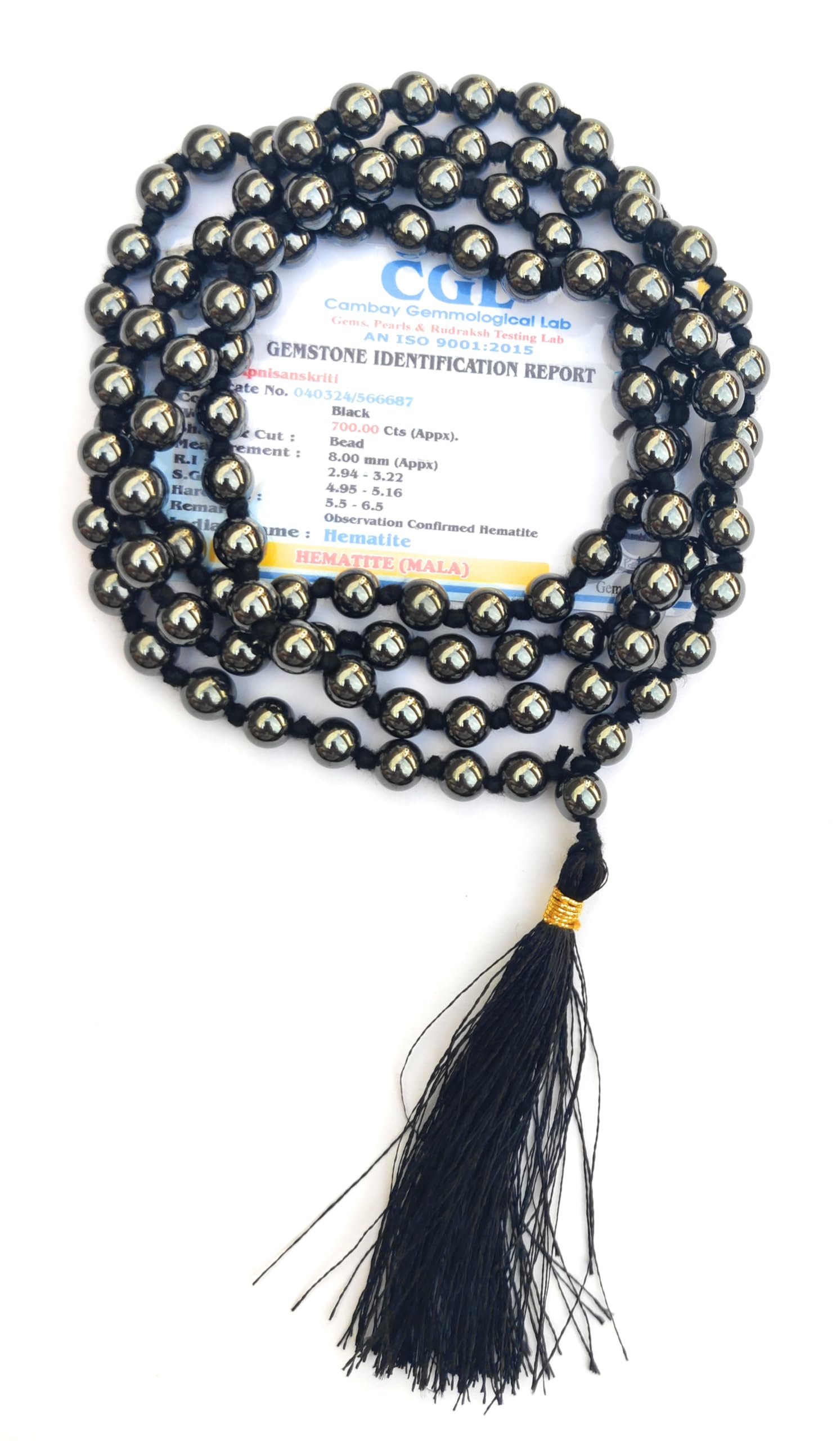 Apnisanskriti 8mm Hematite Mala - Strength and Stability in Spiritual Practice (Pack of 1)