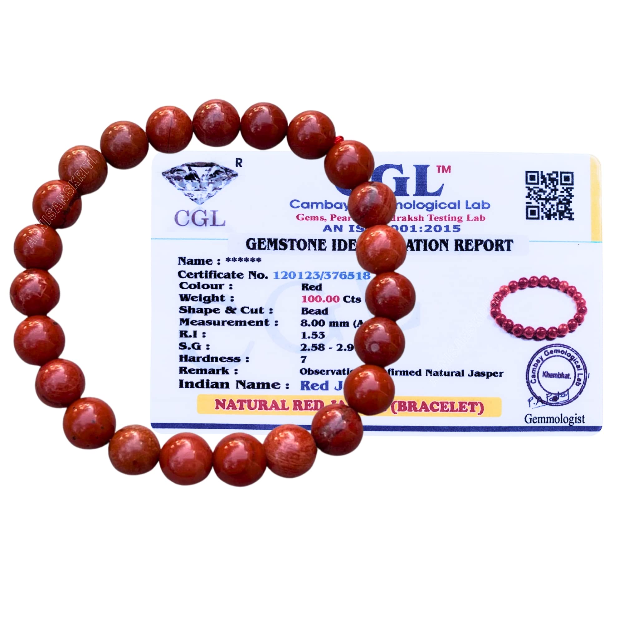 Apnisanskriti Certified Stone Bracelet (8mm) – Natural Reiki Feng Shui Round Gemstone – Free Size for Men & Women