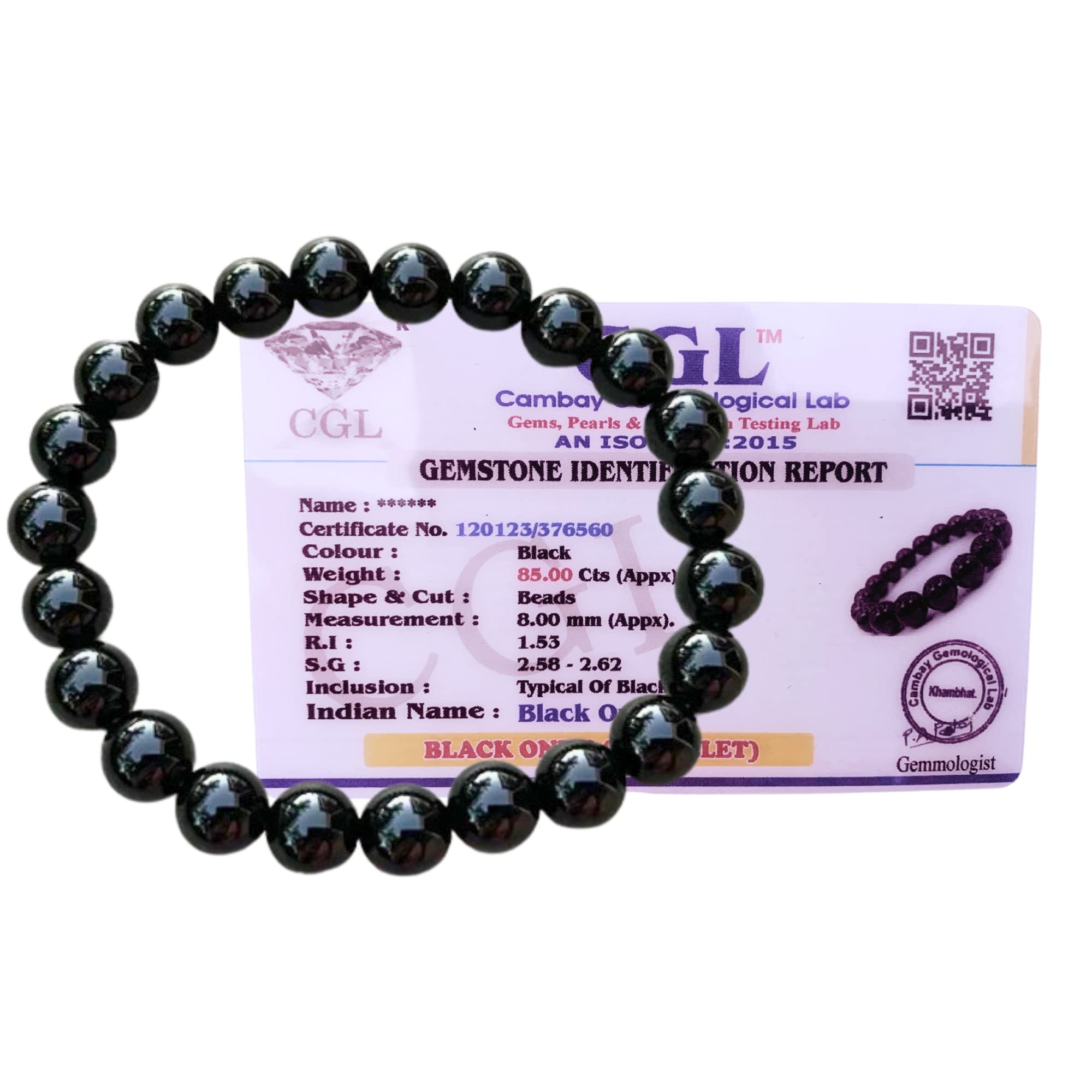 Apnisanskriti Certified Stone Bracelet (8mm) – Natural Reiki Feng Shui Round Gemstone – Free Size for Men & Women