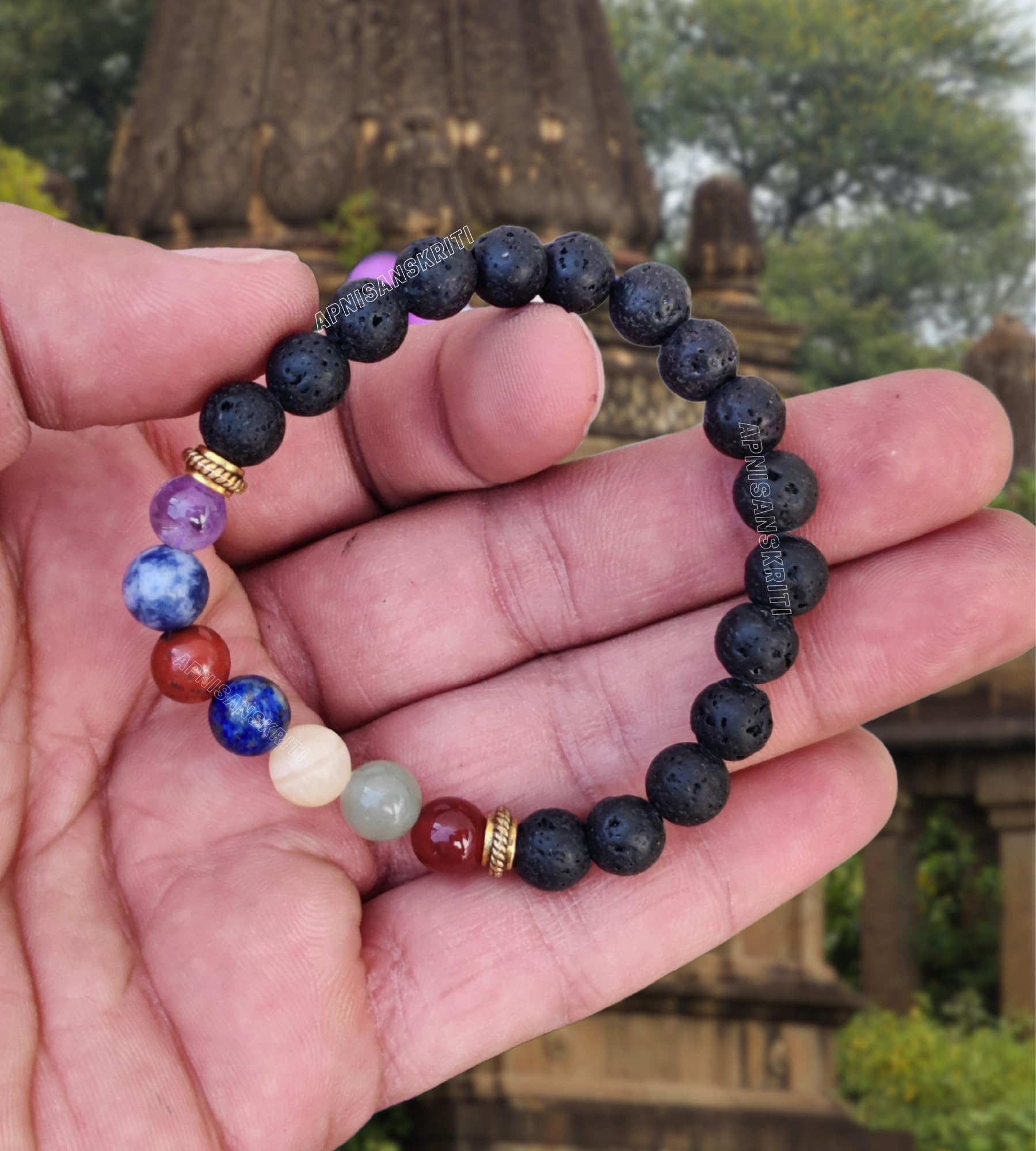 Apnisanskriti Certified Stone Bracelet (8mm) – Natural Reiki Feng Shui Round Gemstone – Free Size for Men & Women