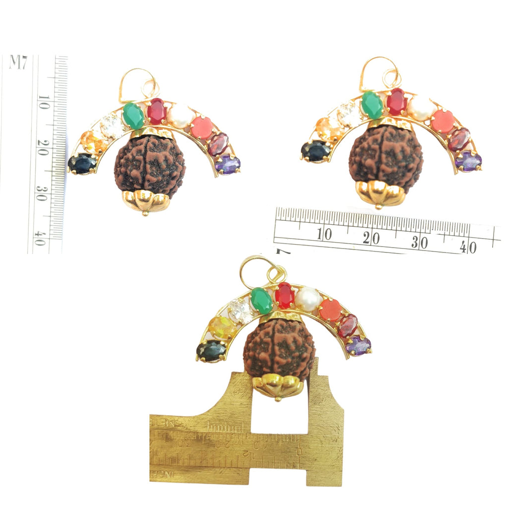 Apnisanskriti Certified Rudrakasha Locket With Golden Cap 9 Graha for Men and Women- Brown - Natural Rudraksha Beads - Pack of 1