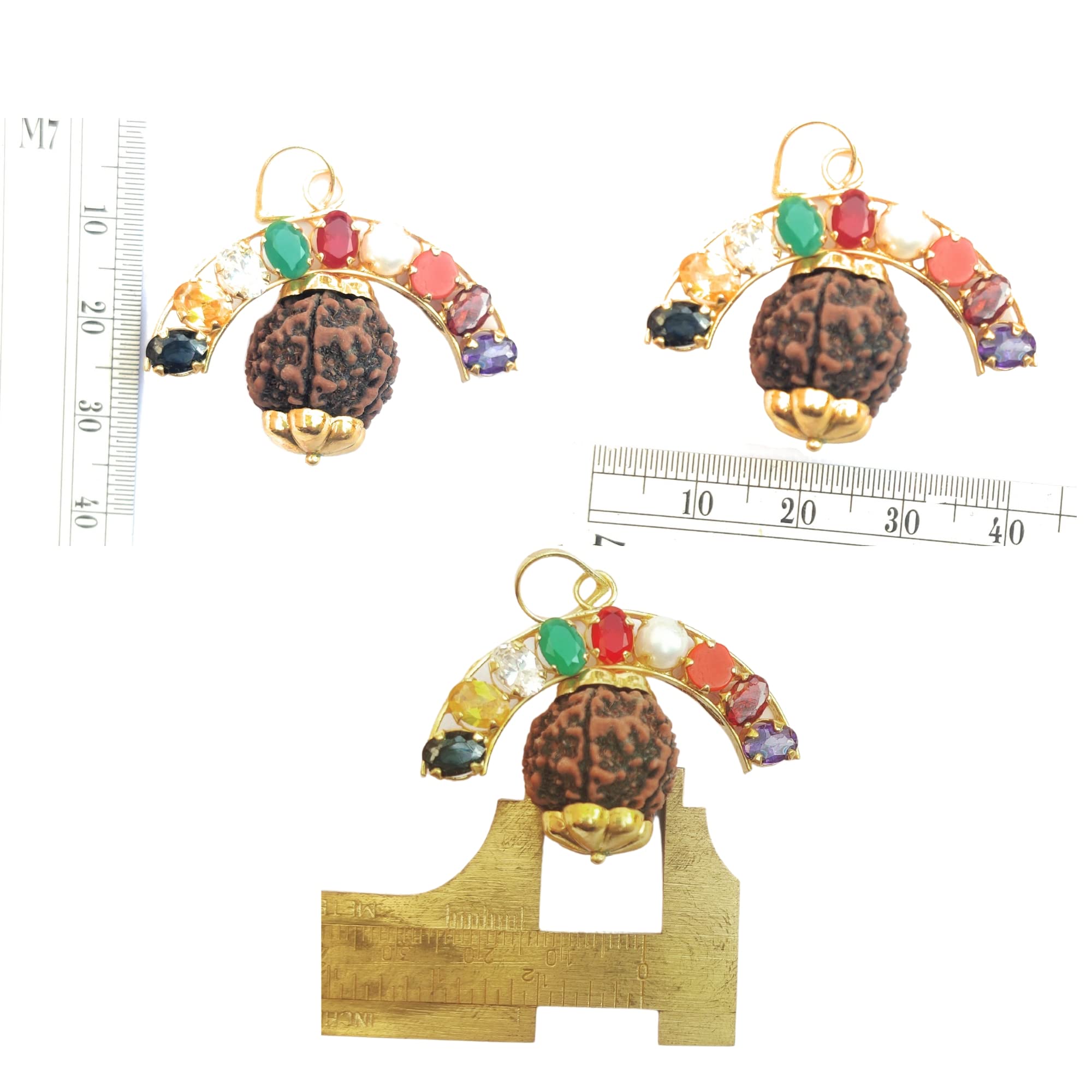 Apnisanskriti Certified Rudrakasha Locket With Golden Cap 9 Graha for Men and Women- Brown - Natural Rudraksha Beads - Pack of 1