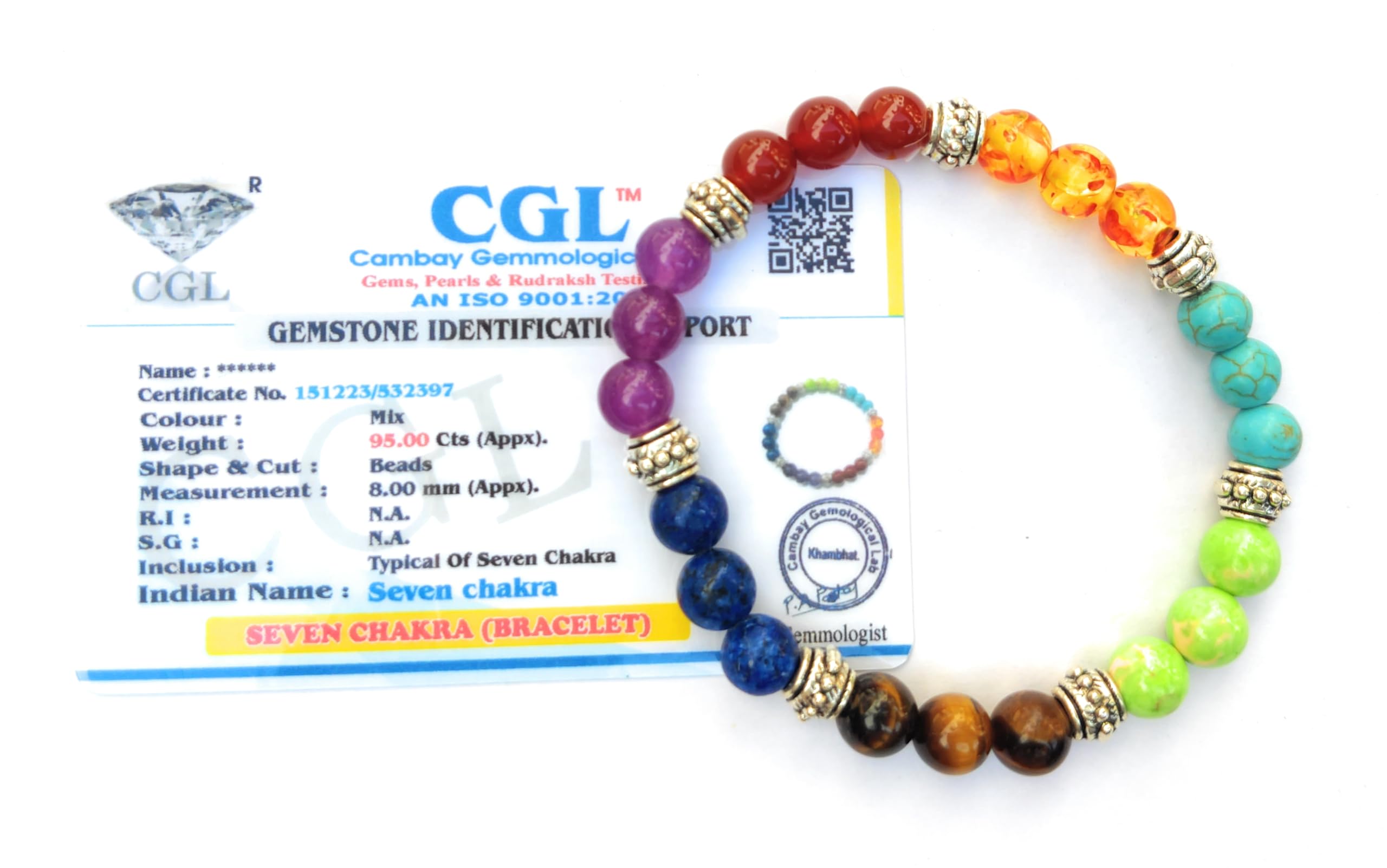 Apnisanskriti Certified Stone Bracelet (8mm) – Natural Reiki Feng Shui Round Gemstone – Free Size for Men & Women