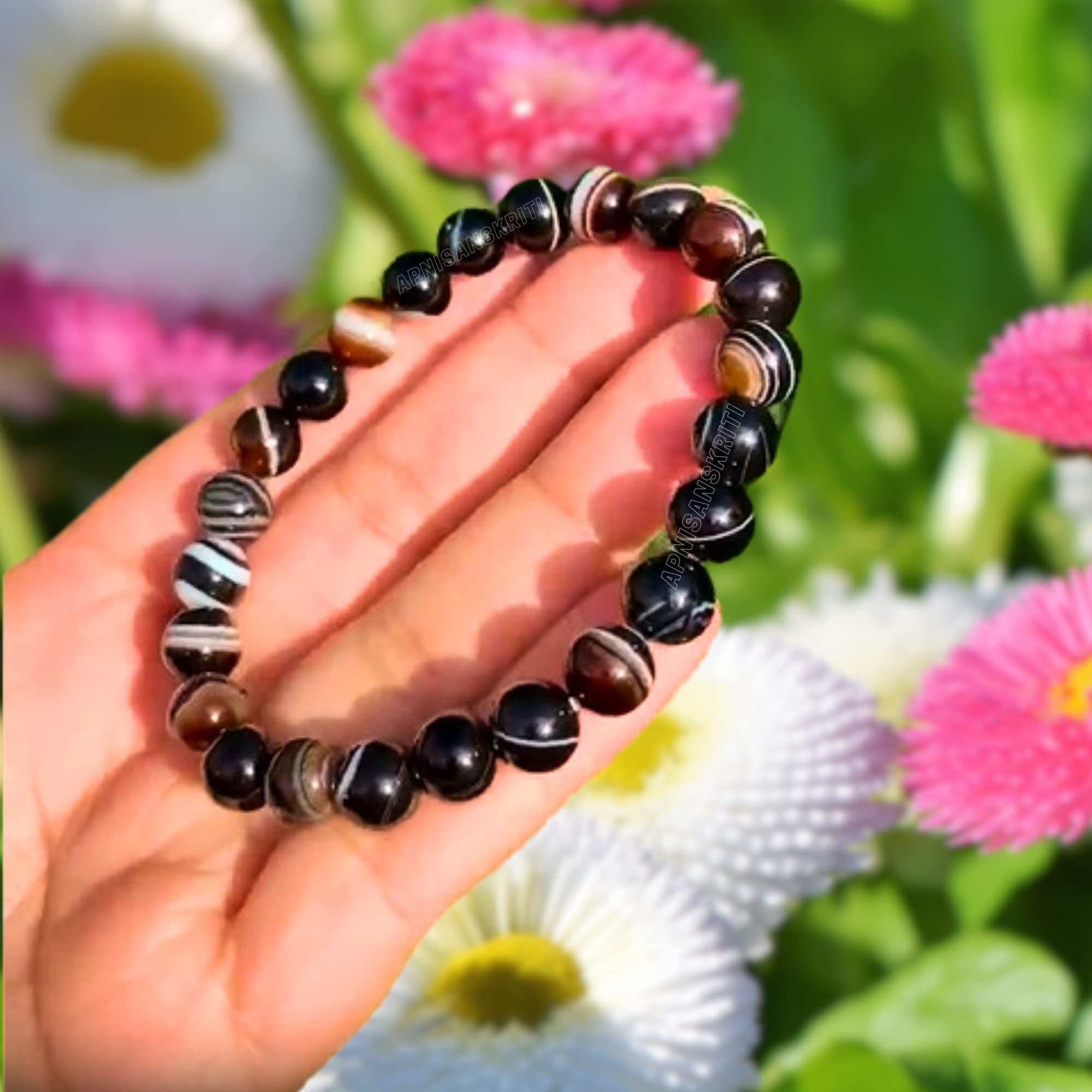 Apnisanskriti Certified Stone Bracelet (8mm) – Natural Reiki Feng Shui Round Gemstone – Free Size for Men & Women