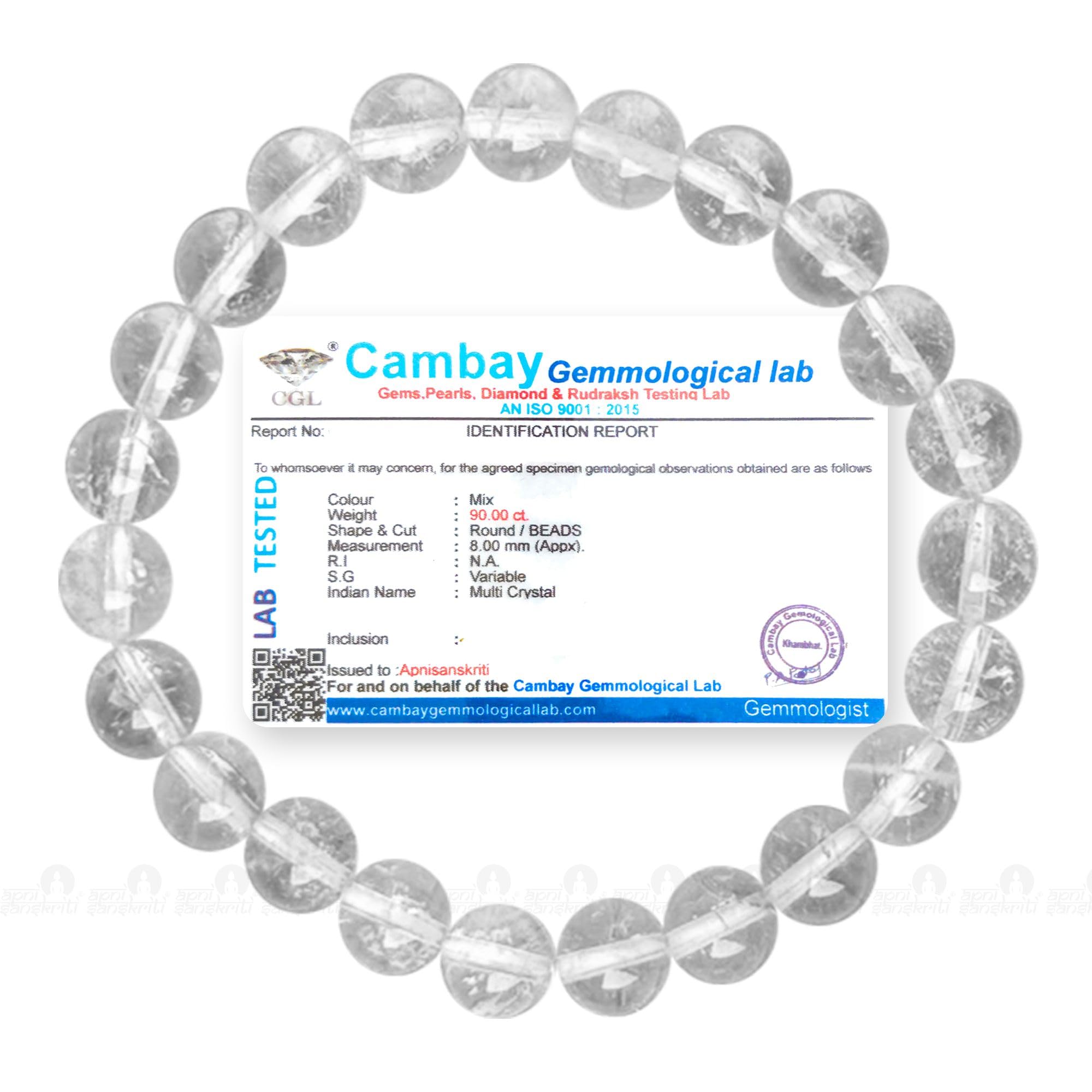 Apnisanskriti Certified Stone Bracelet (8mm) – Natural Reiki Feng Shui Round Gemstone – Free Size for Men & Women