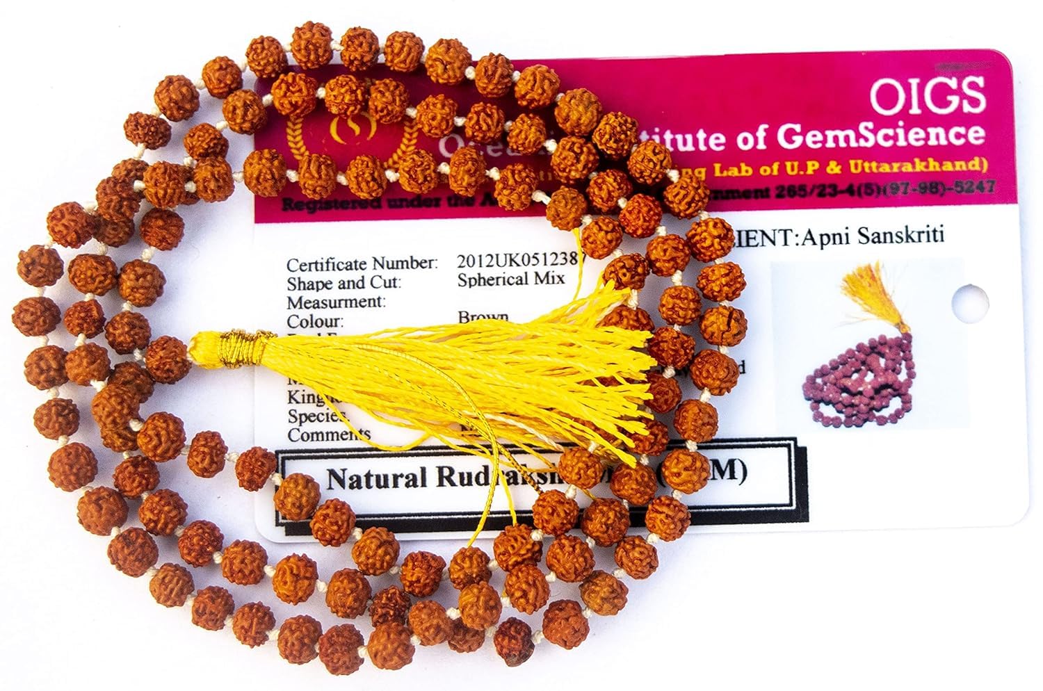 Apnisanskriti 5 Mukhi Rudraksha Mala for Men/Women Wearing (108+1, Lab Certified, Natural Brown Rudraksha Beads)