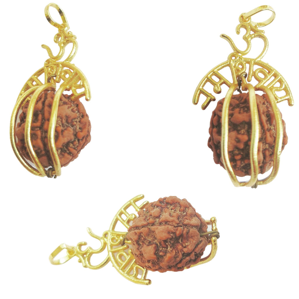 Apnisanskriti Certified Om Namaha Shivaya Rudrakasha Locket for Men and Women- Brown - Natural Rudraksha Beads - Pack of 1