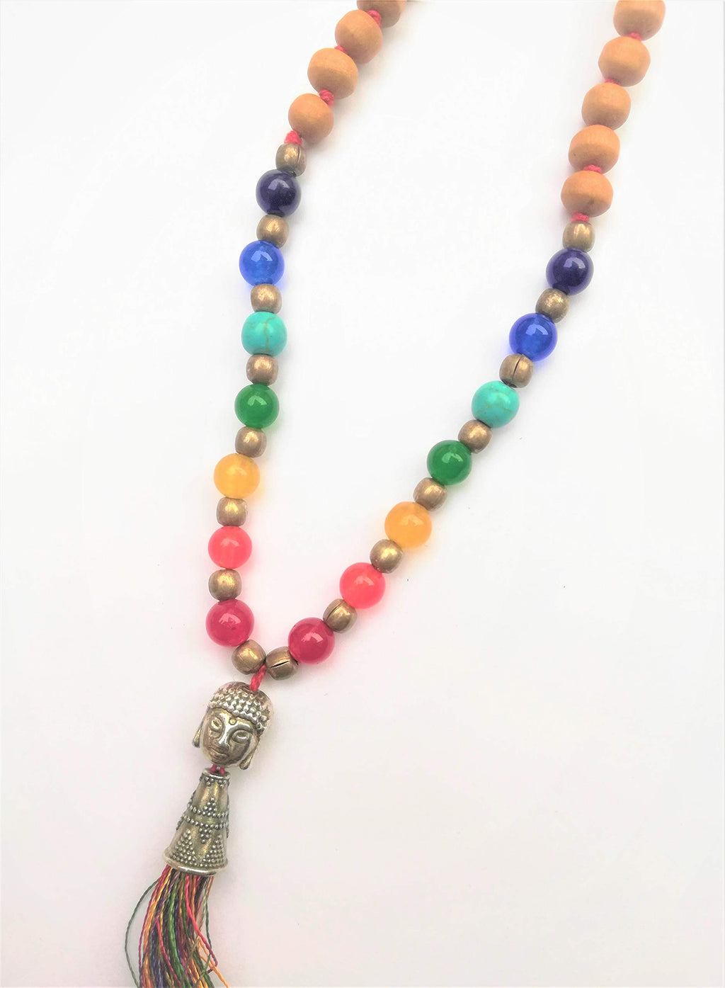 Apnisanskriti Chandan Mala (Sandalwood Rosary) with 7 Chakra and Buddha Face for Japa and Men / Women Wearing (6mm, Medium Bead Size, 108+1 Beads, Lab Certified) - 100% Natural Light Brown Chandan Beads - Pack of 1