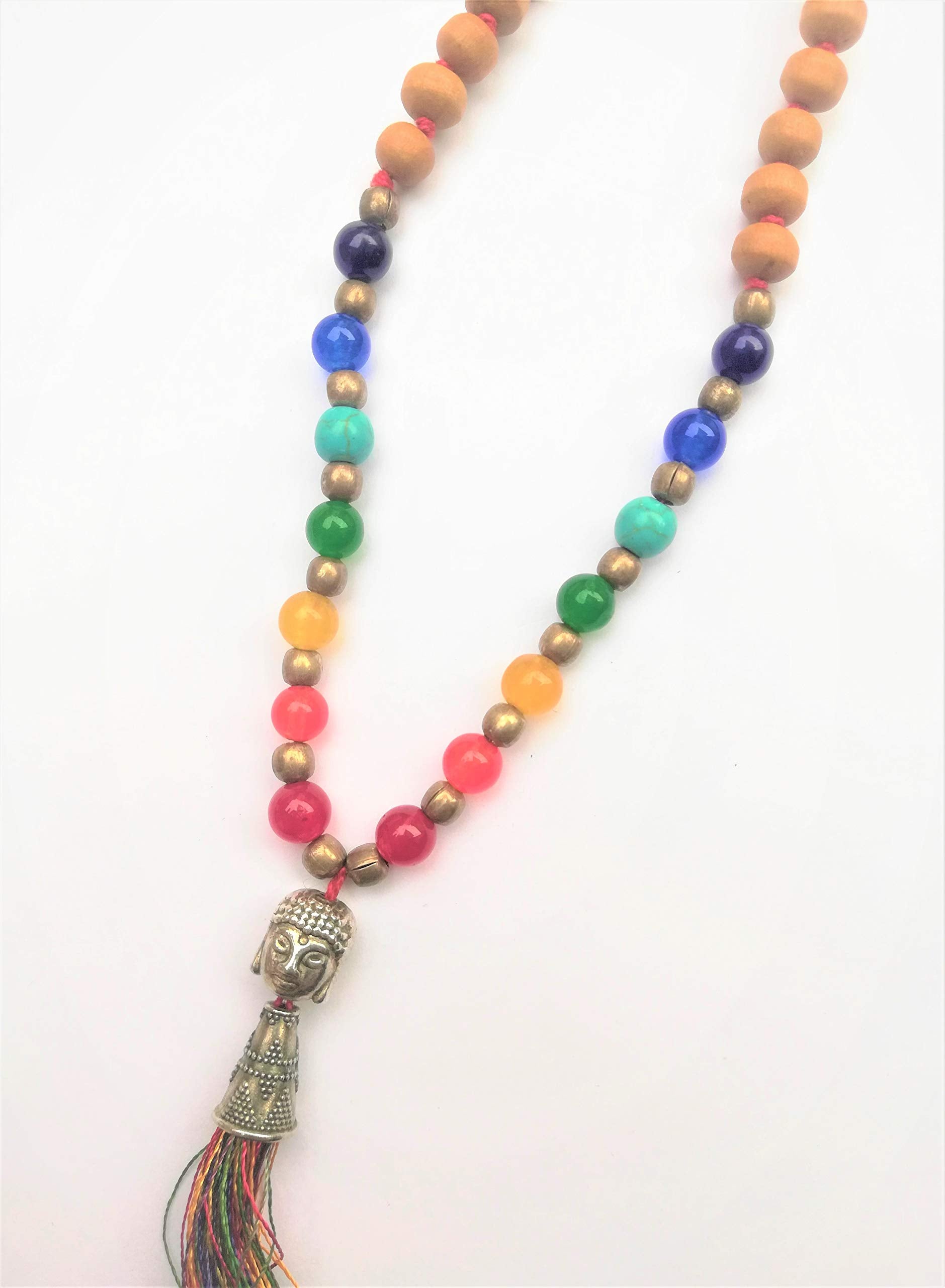 Apnisanskriti Chandan Mala (Sandalwood Rosary) with 7 Chakra and Buddha Face for Japa and Men / Women Wearing (6mm, Medium Bead Size, 108+1 Beads, Lab Certified) - 100% Natural Light Brown Chandan Beads - Pack of 1