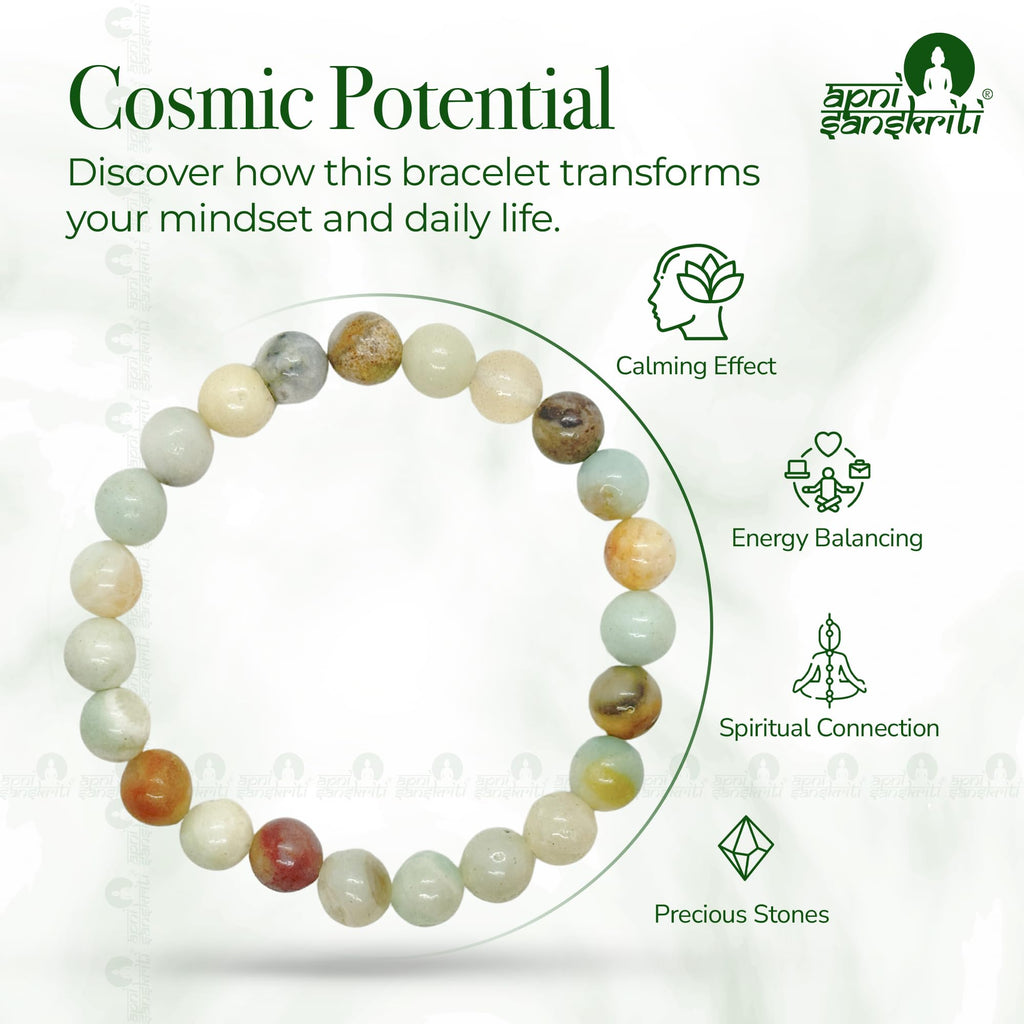 Apnisanskriti Certified Stone Bracelet (8mm) – Natural Reiki Feng Shui Round Gemstone – Free Size for Men & Women