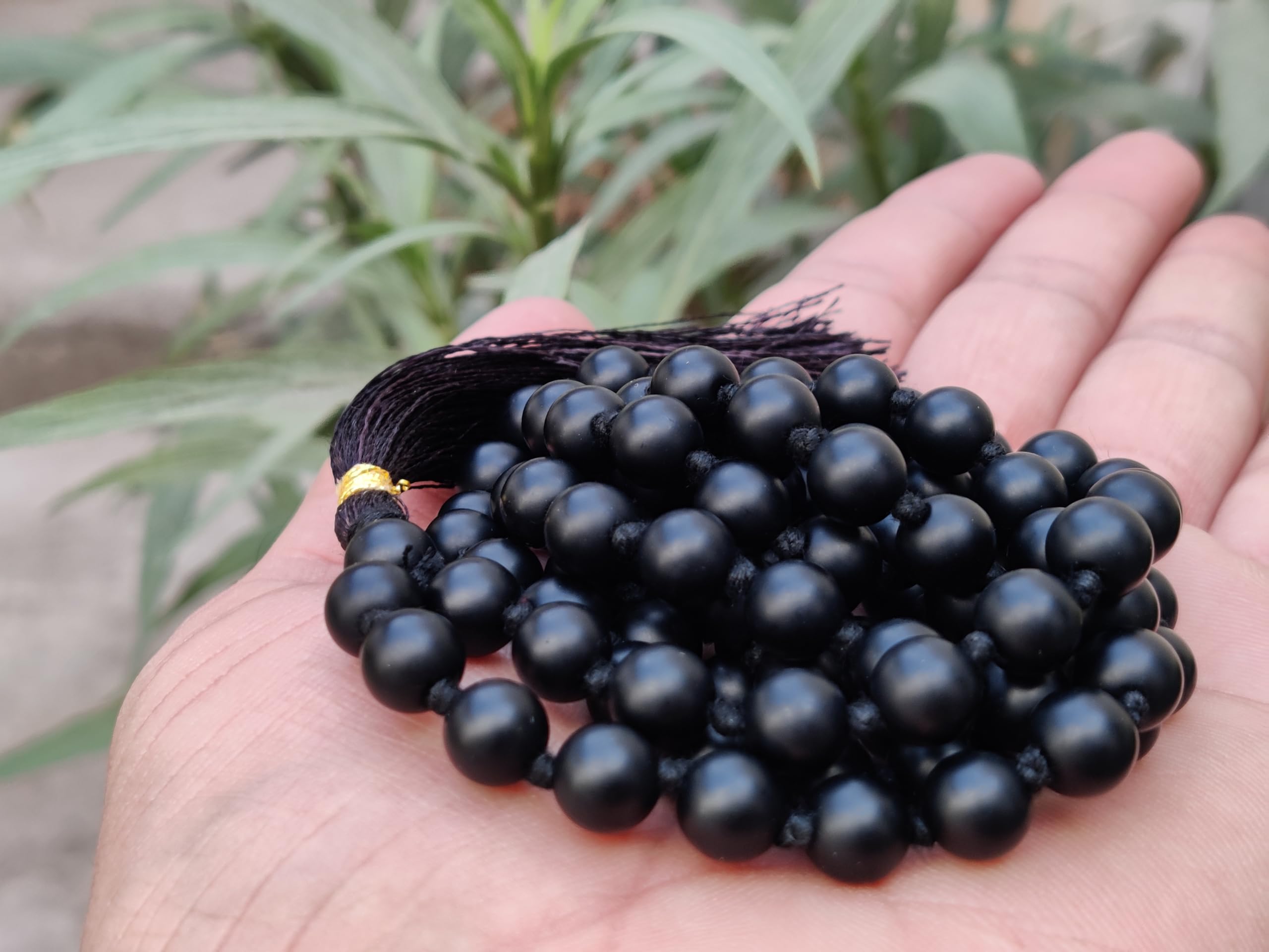 Apnisanskriti 8mm Black Onyx Matte Finish Mala - Strength and Serenity in Spiritual Practice (Pack of 1)